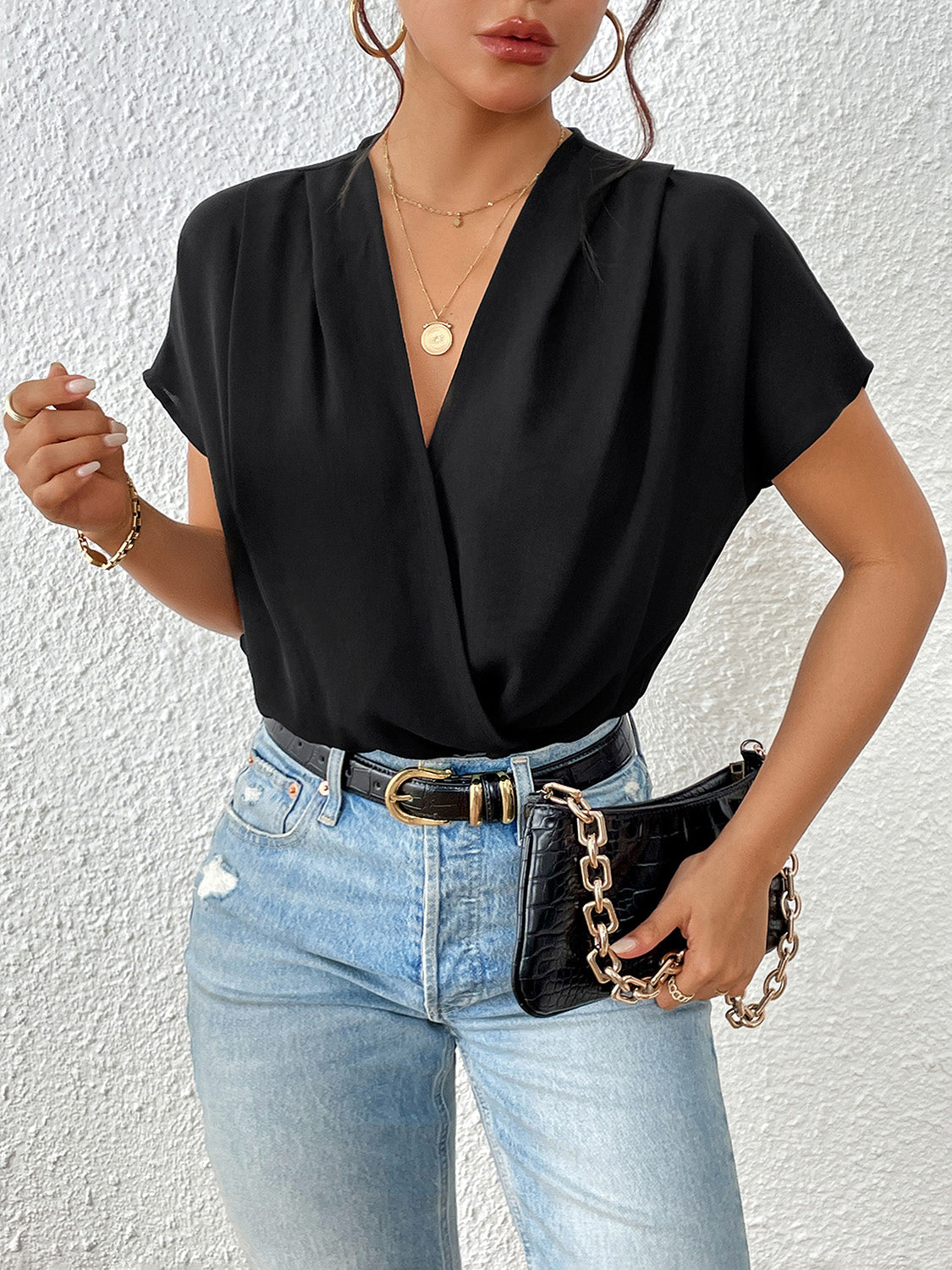 Body froncé à manches courtes et surplis Perfee