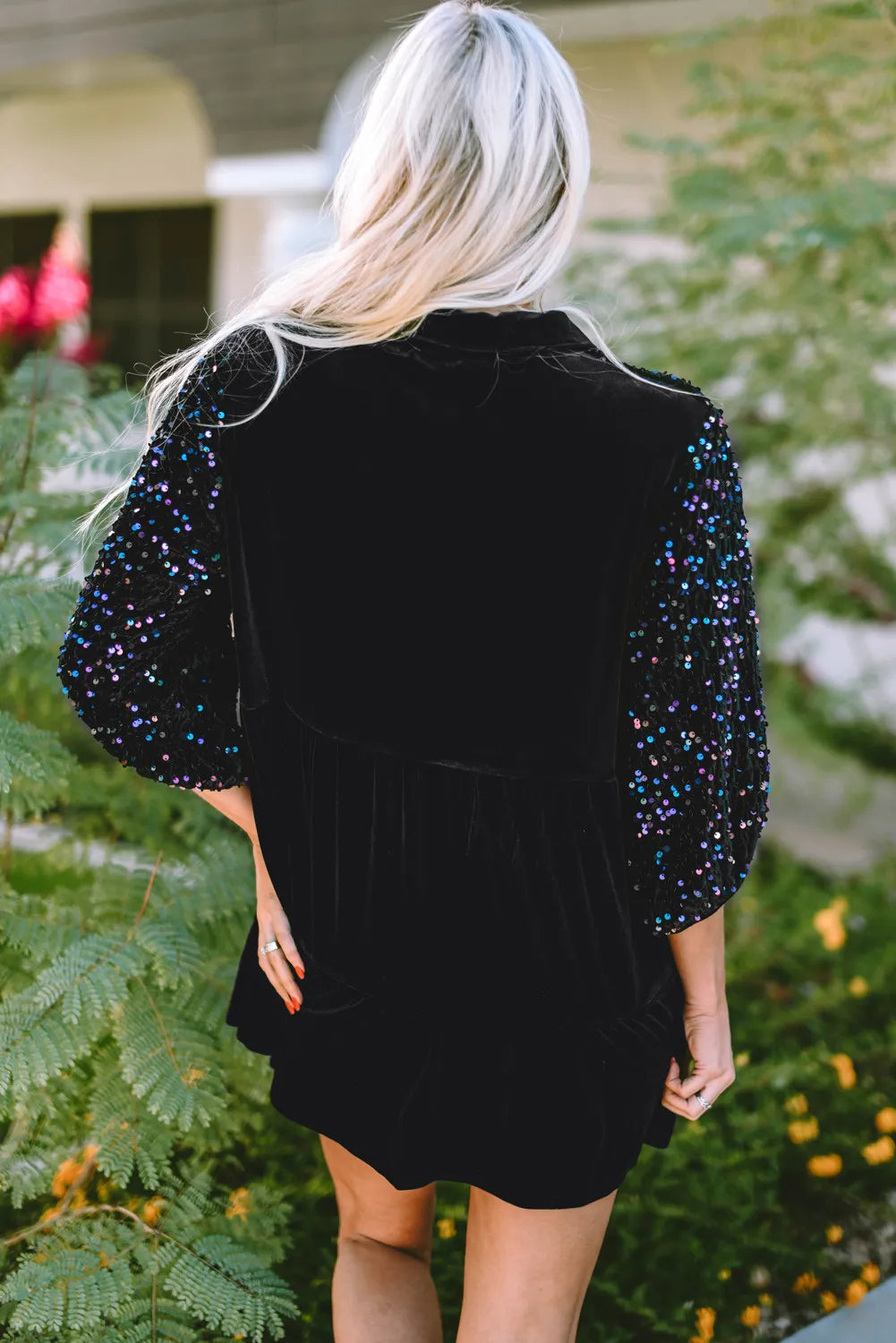Chemise oversize à col à paillettes et manches trois-quarts