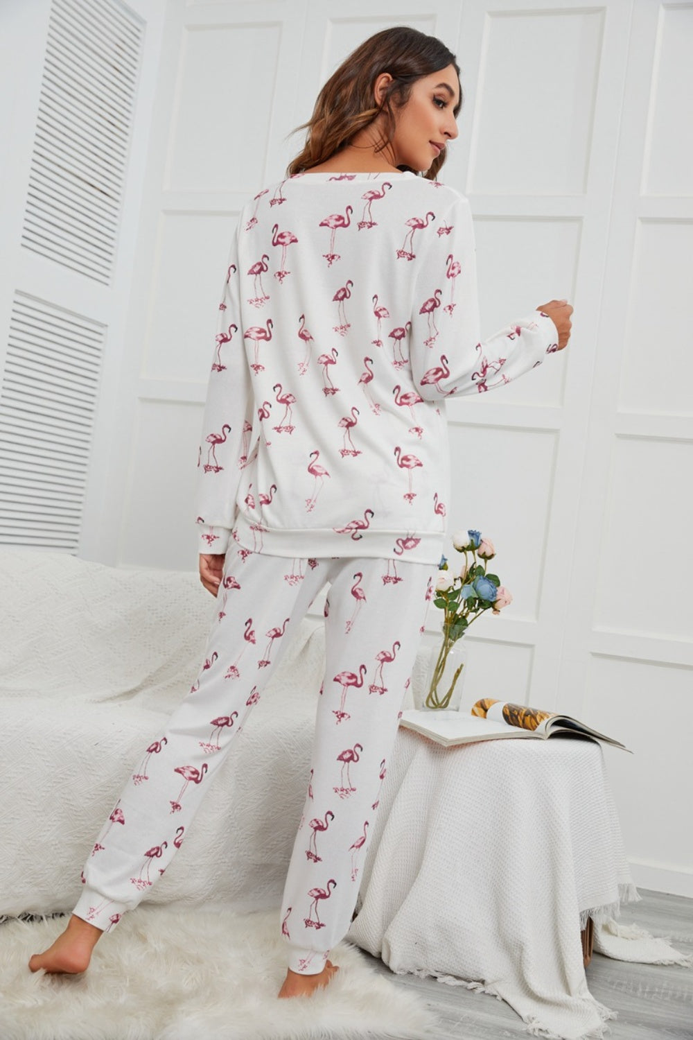 Ensemble haut à manches longues et pantalon flamant rose