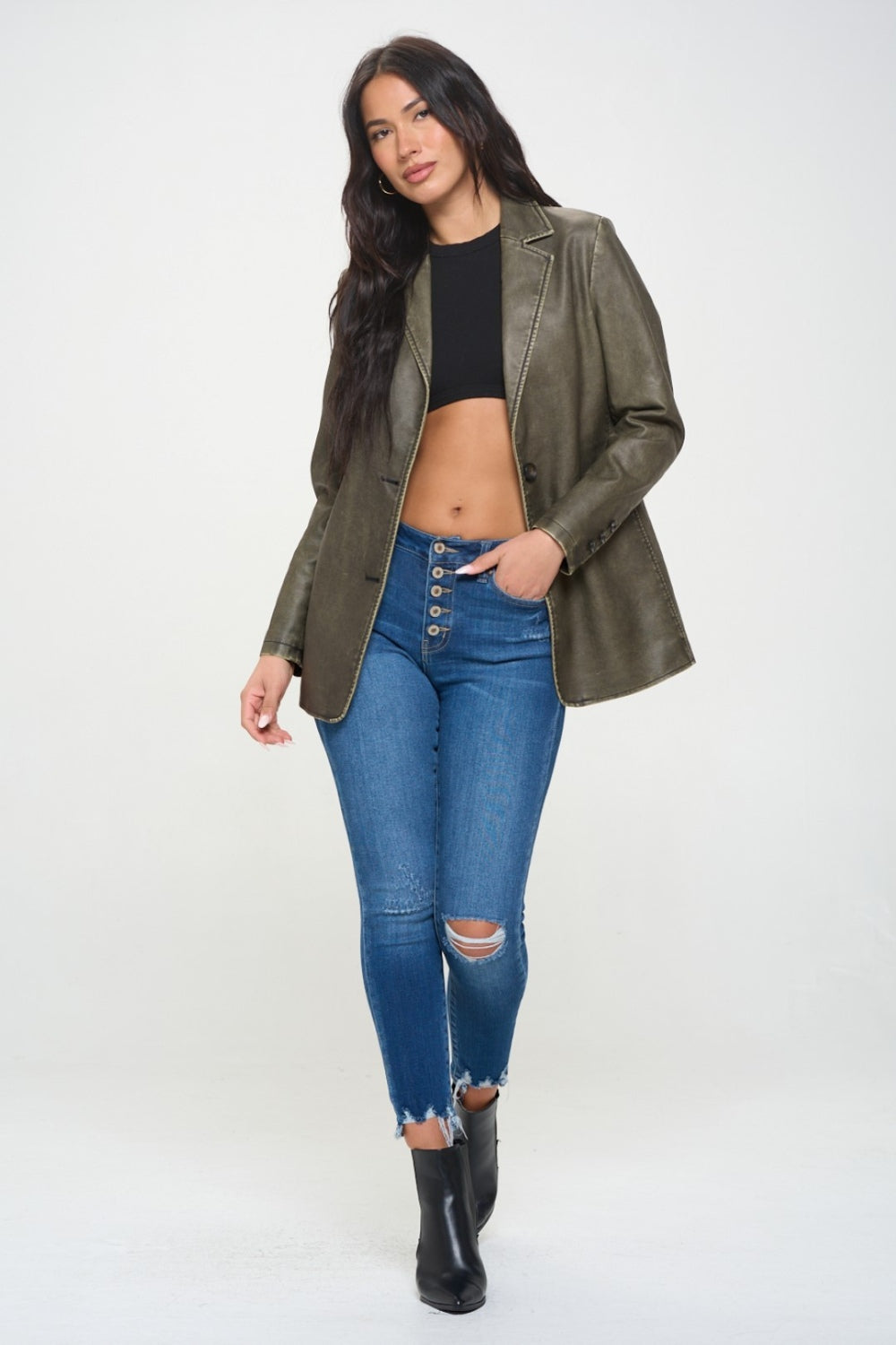 Blazer en cuir végétalien à simple boutonnage Coalition LA