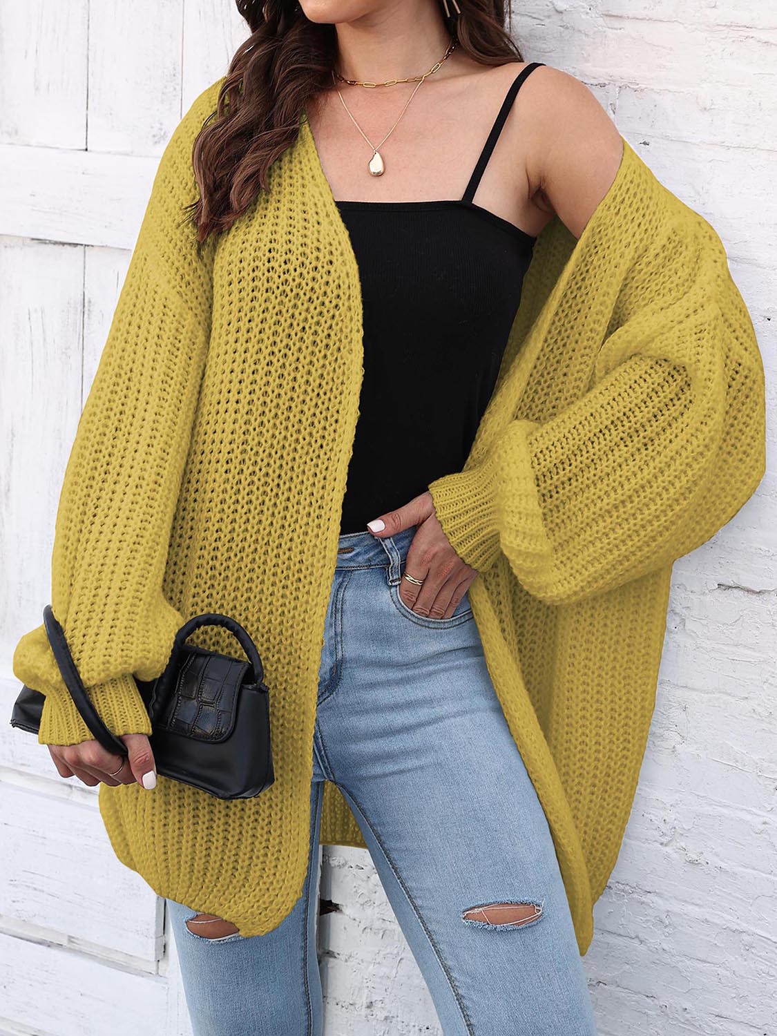 Cardigan long ouvert sur le devant à épaules tombantes