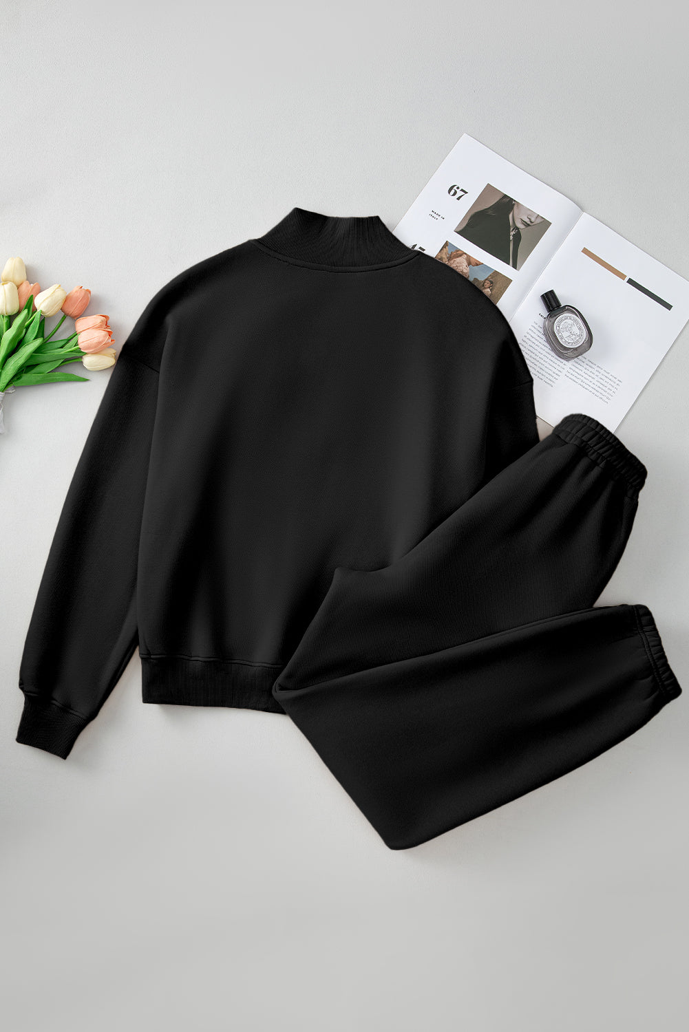 Ensemble haut à manches longues et pantalon à fermeture éclair quart de tour