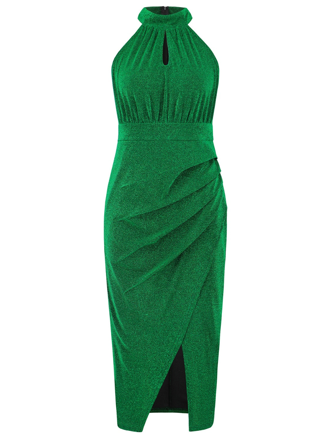 Robe sans manches à col montant et fente froncée