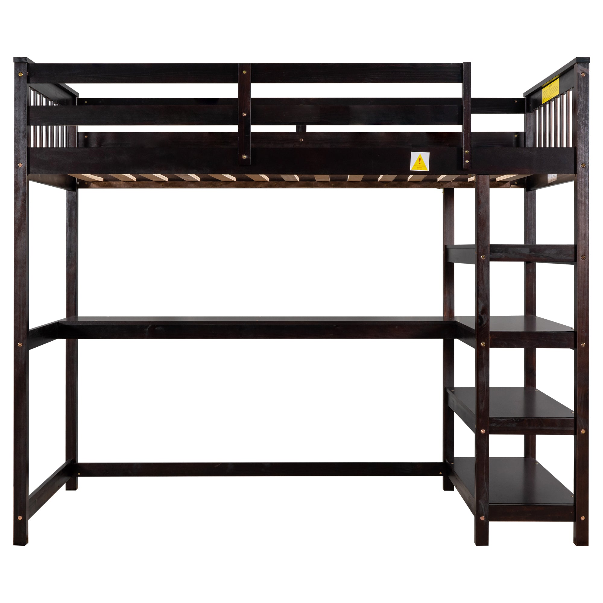 Twin Size Loft Bed with Storage Shelves and Under-bed Desk Espresso