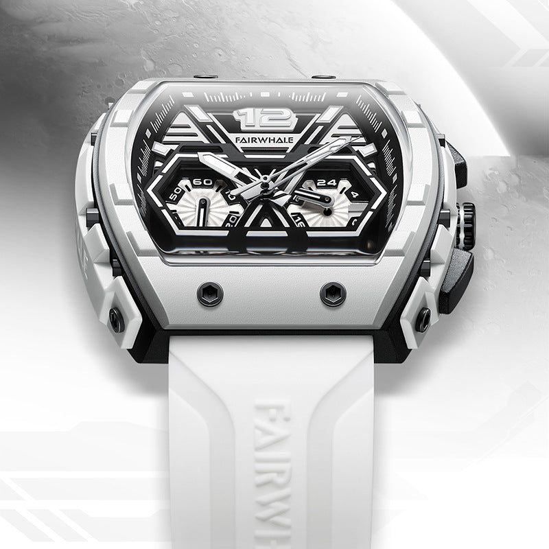 Montre-bracelet à quartz multifonctionnelle pour homme, cool, à trois yeux, vibrante, explosive et décontractée