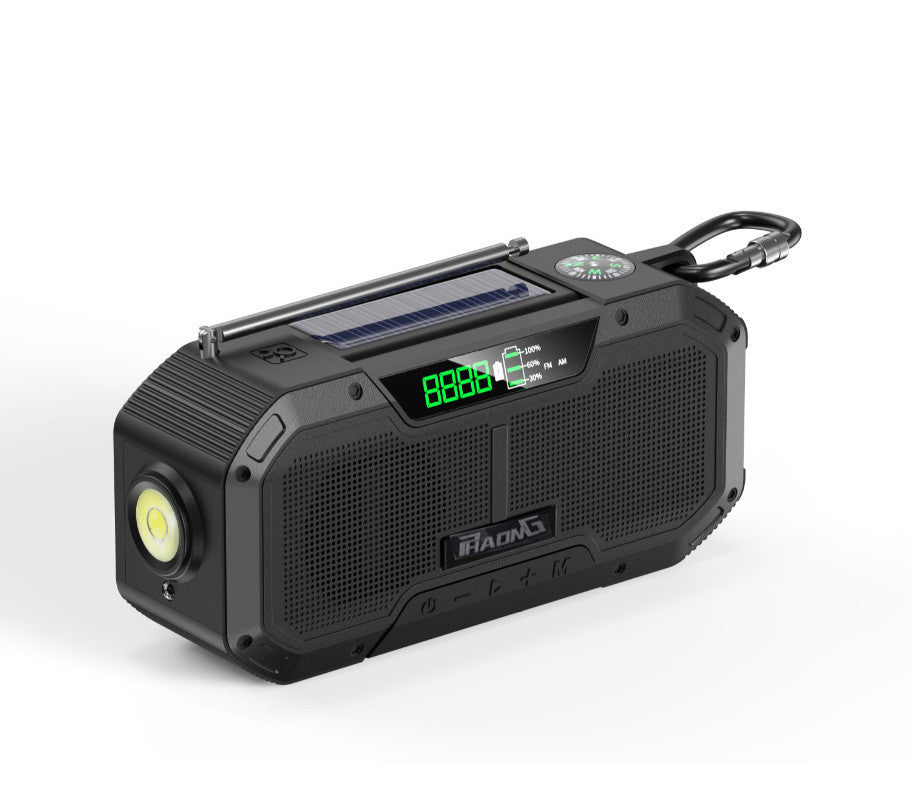 Radio d'urgence extérieure, haut-parleur Bluetooth, lampe de poche solaire, charge mobile, 5 000 mAh, grande capacité