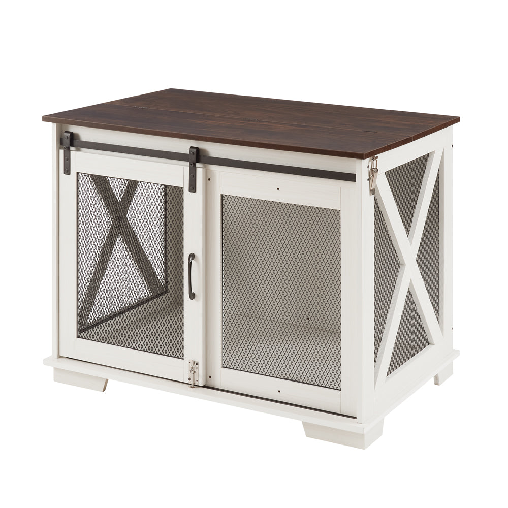 Meubles de ferme pour chenil, nouilles plates avec porte de grange coulissante, table d'appoint de chenil en bois de ferme, niche pour chien avec cloison amovible