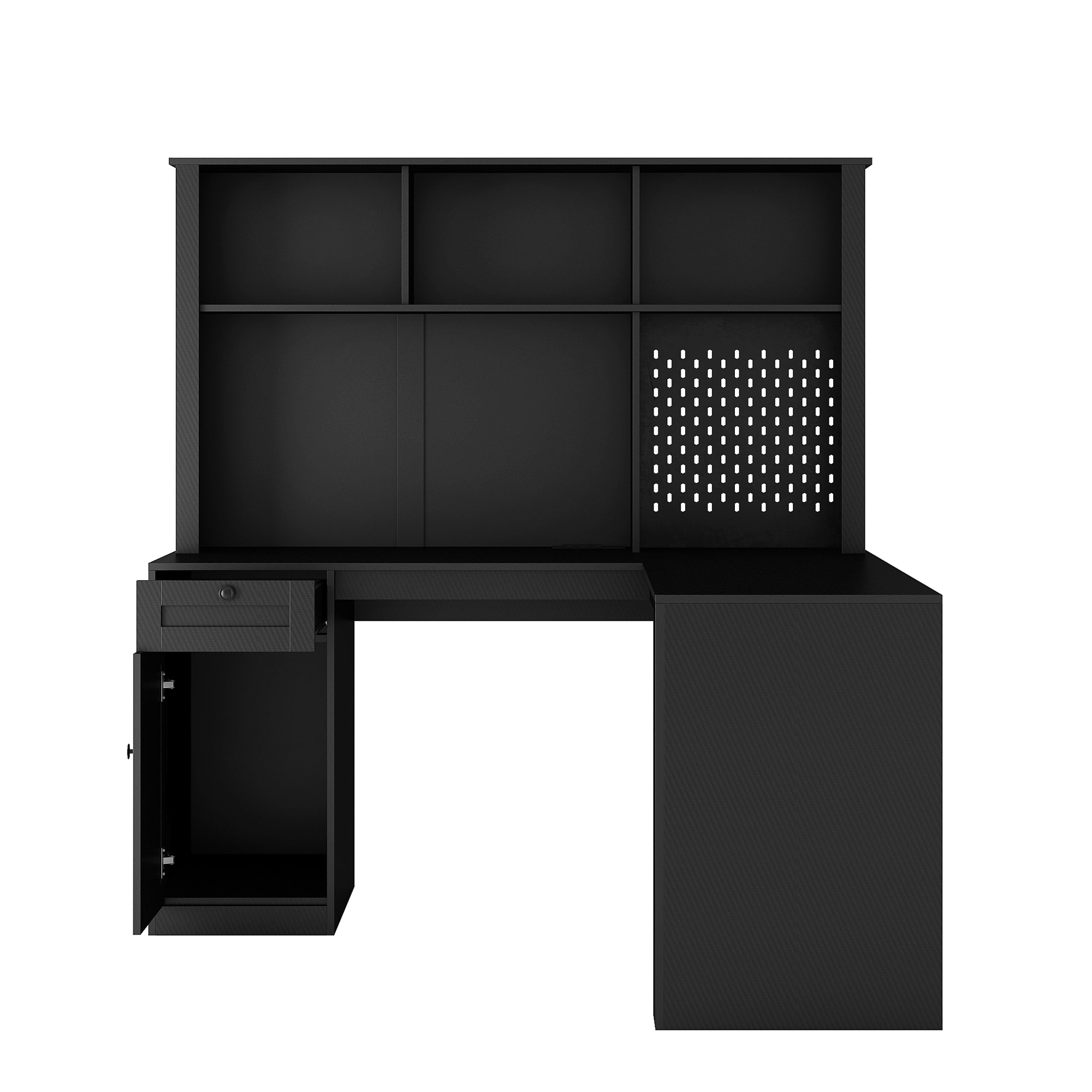 Bureau avec tiroir, étagère et chargeur, bureau moderne en L avec espace de rangement, bureau d'ordinateur de jeu d'angle