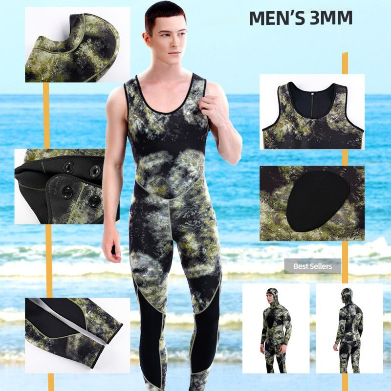 Combinaison de plongée en caoutchouc chloroprène 3MM pour homme, camouflage de chasse au poisson, combinaison de surf sans froid et chaud