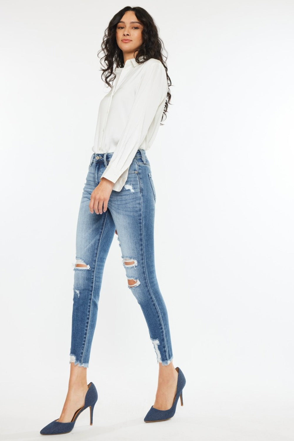 Jean skinny Kancan taille haute effiloché à la cheville