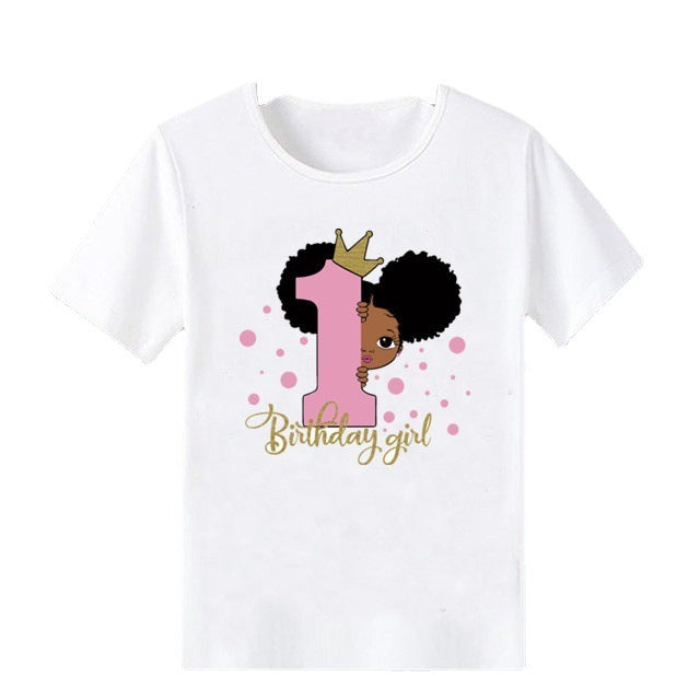 T-shirt à manches courtes pour enfants, confortable, imprimé motif fille africaine, pour anniversaire