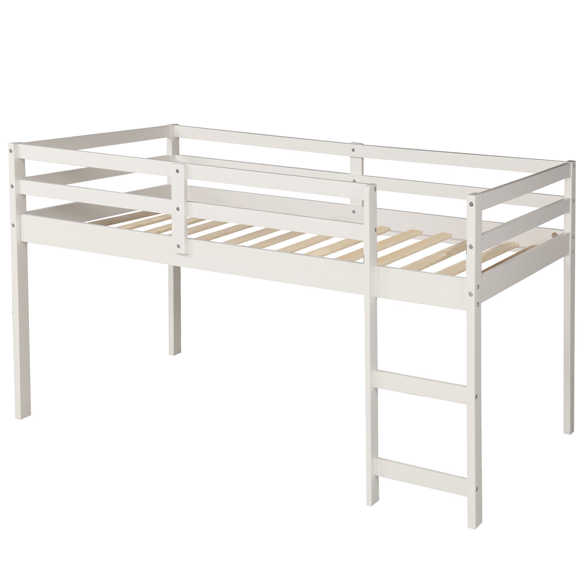 Lit mezzanine simple avec armoire et bureau roulant portable - Blanc (ANCIEN SKU : LP000113AAK)