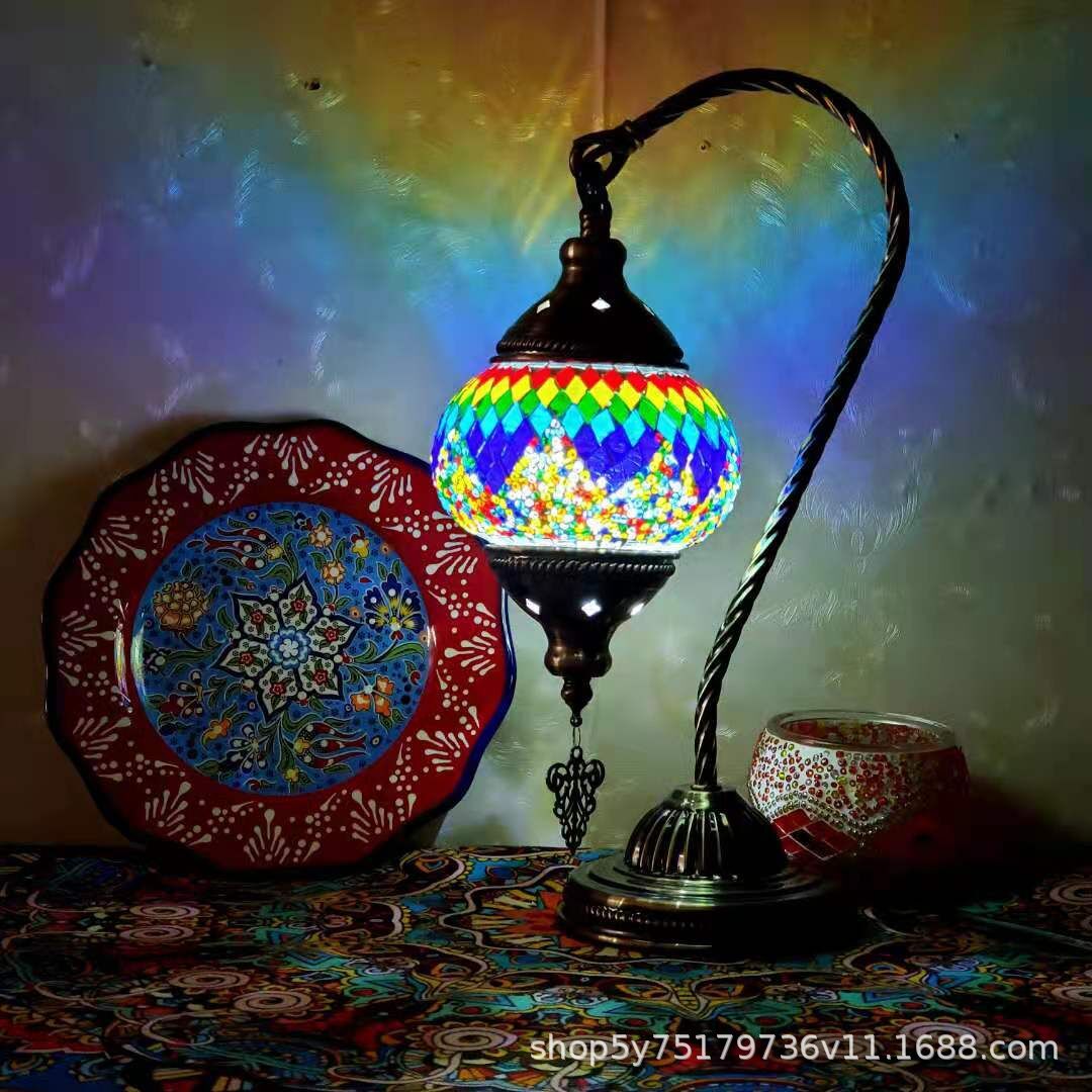 Table de chevet en mosaïque rétro marocaine exotique, coiffeuse Little Swan Cafe, table basse, lampe décorative