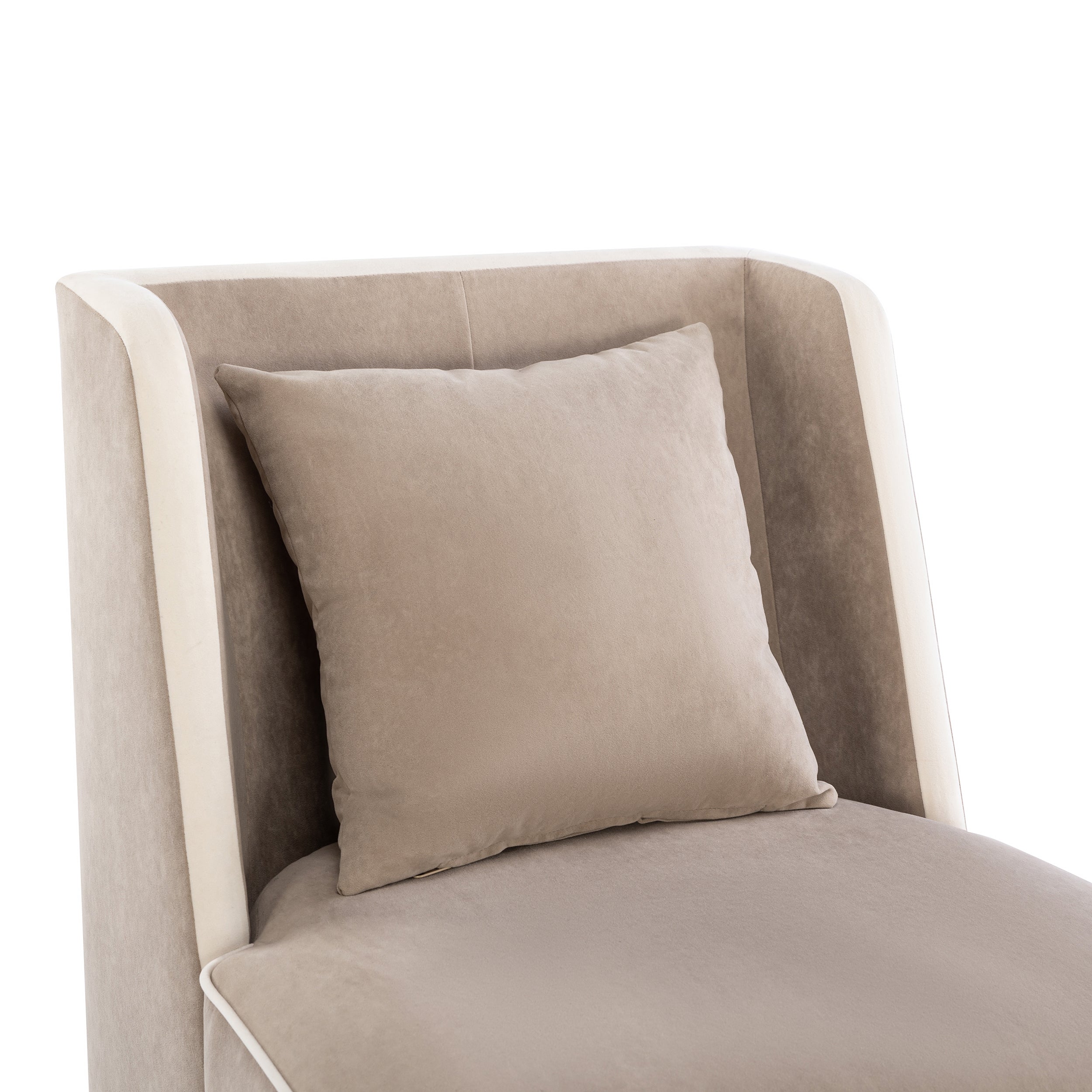 Fauteuil d'appoint rembourré en velours avec passepoil crème, beige et crème