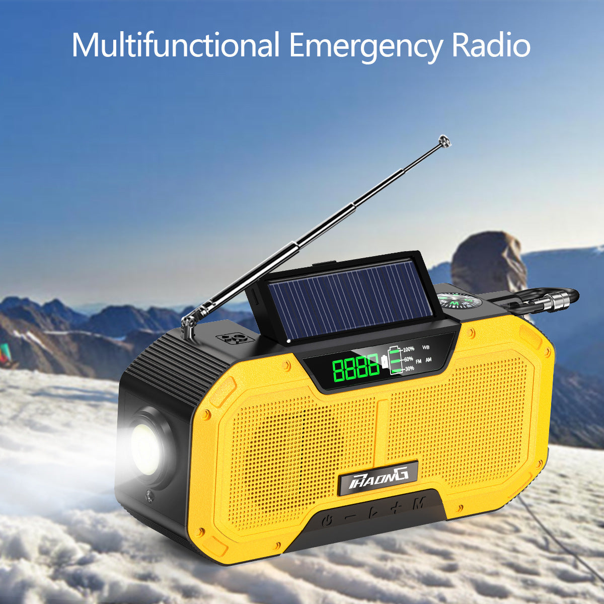 Radio d'urgence extérieure, haut-parleur Bluetooth, lampe de poche solaire, charge mobile, 5 000 mAh, grande capacité