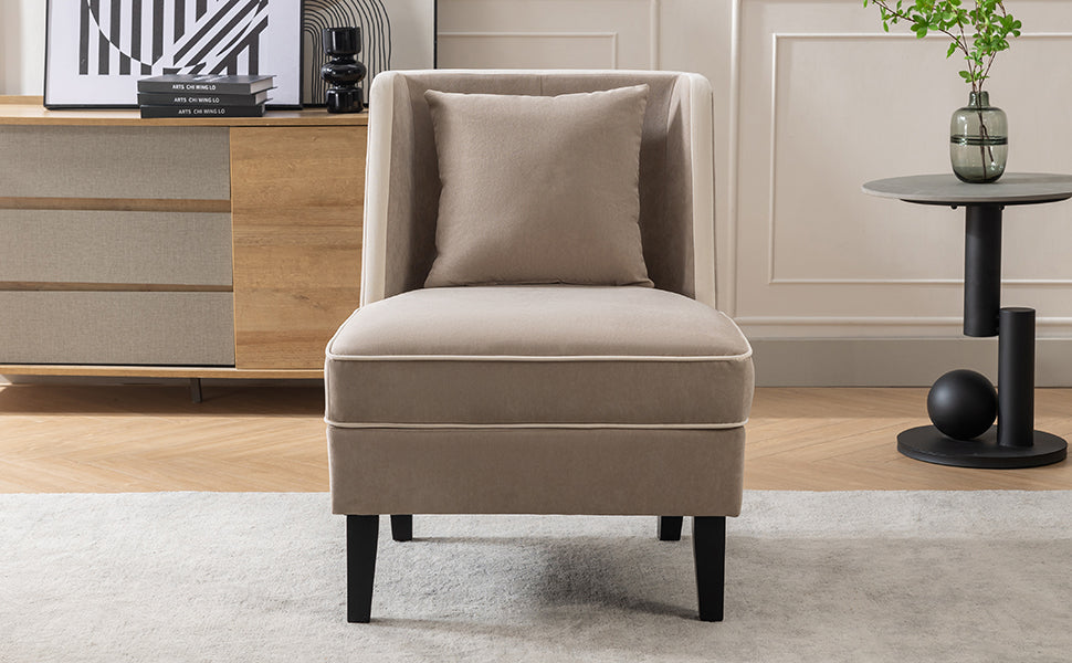Fauteuil d'appoint rembourré en velours avec passepoil crème, beige et crème