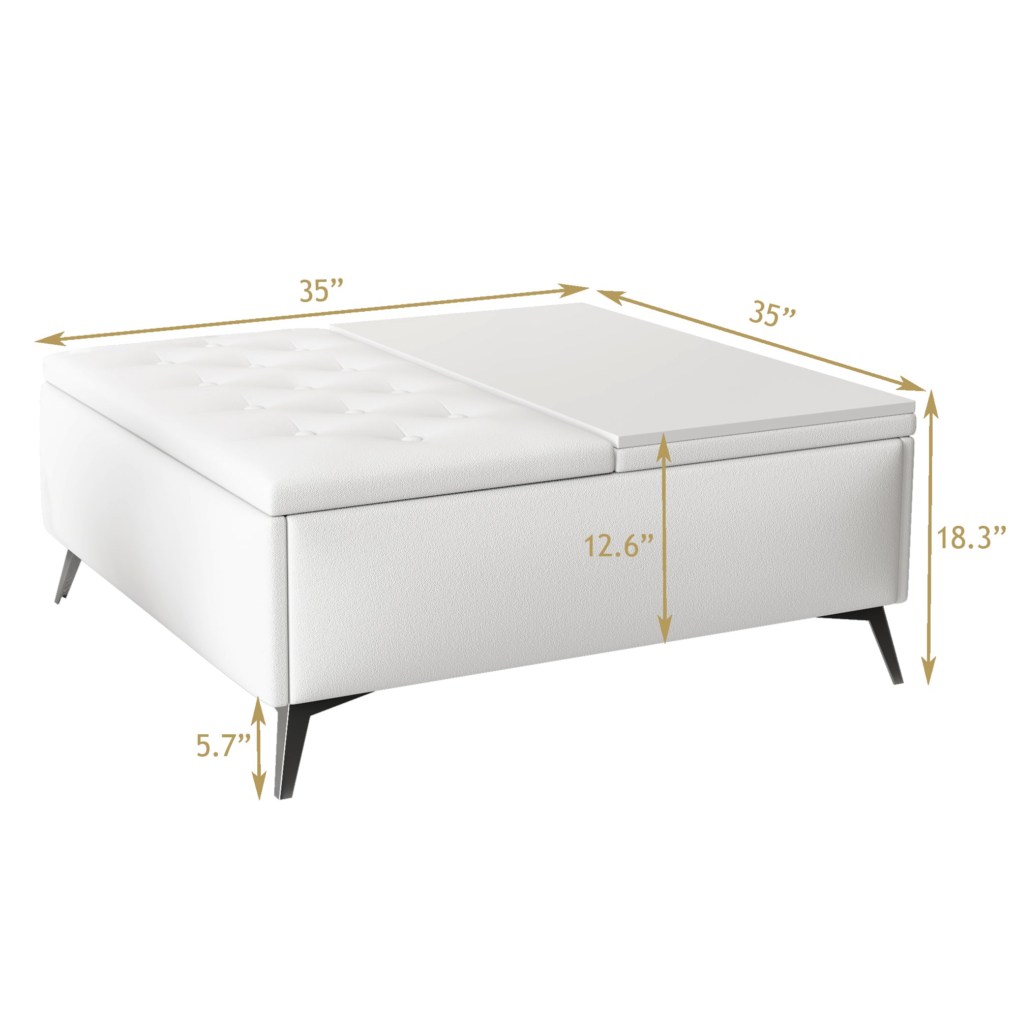 Banc de rangement carré de 35 pouces de large, table basse avec plateau relevable, ottoman de rangement surdimensionné rembourré pour le salon