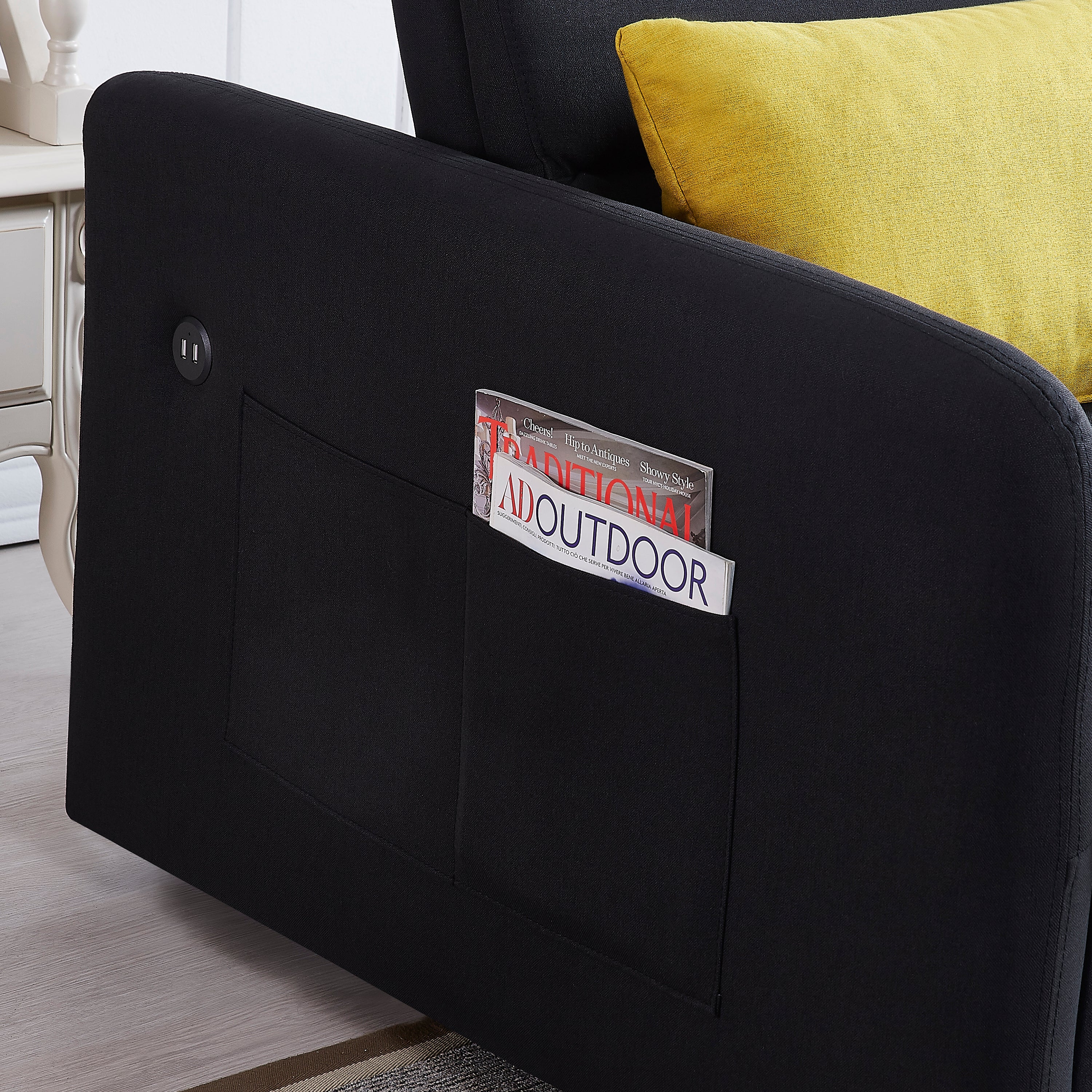 Canapé-lit double en tissu noir