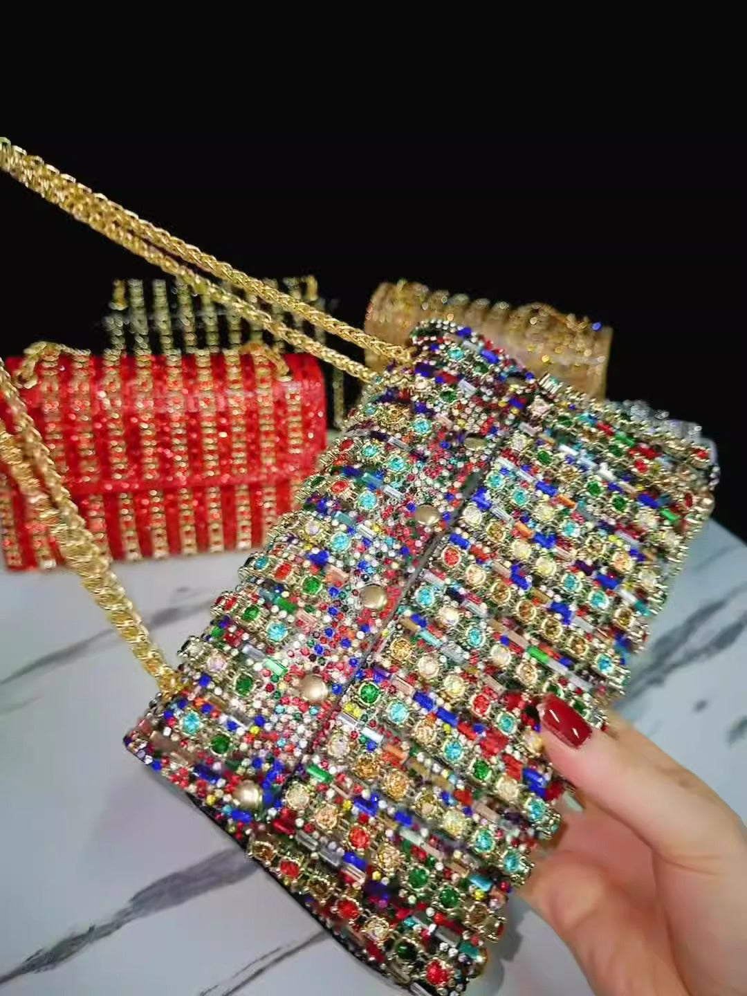 Nouvelle robe de soirée, mondaine, sac à main en strass, sac cheongsam à chaîne sertie de diamants, bandoulière, sac de banquet, sac à main pour femme