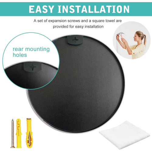 Miroir de salle de bain rond en métal noir de 24 pouces
