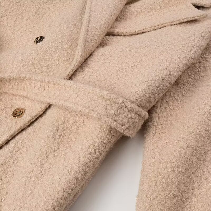 Belted Long Fleece Wool Coat for Women