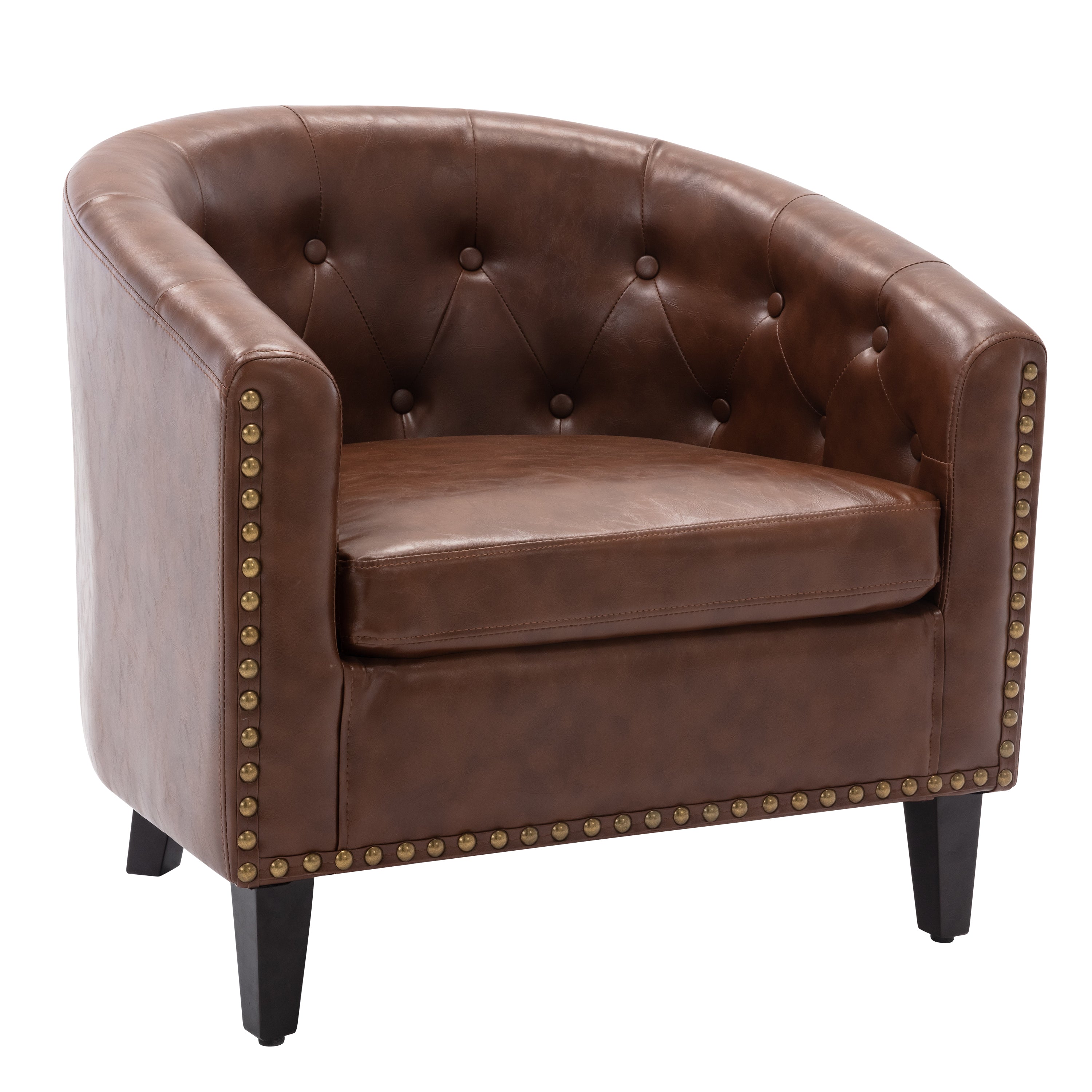 Fauteuil tonneau capitonné en cuir synthétique pour salon, chambre à coucher, club