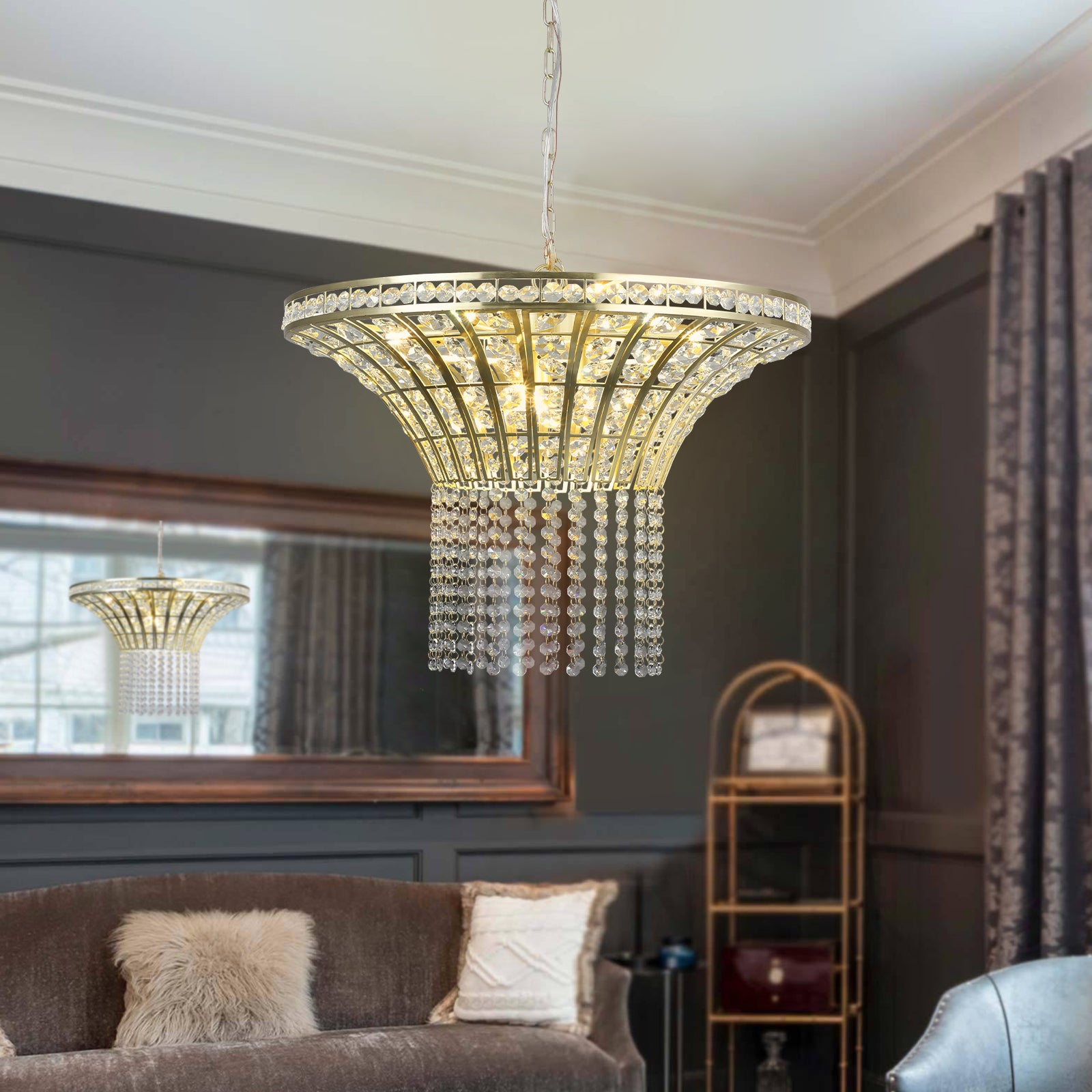 Lustre cascade en cristal à 8 lumières de 23,6 po de large