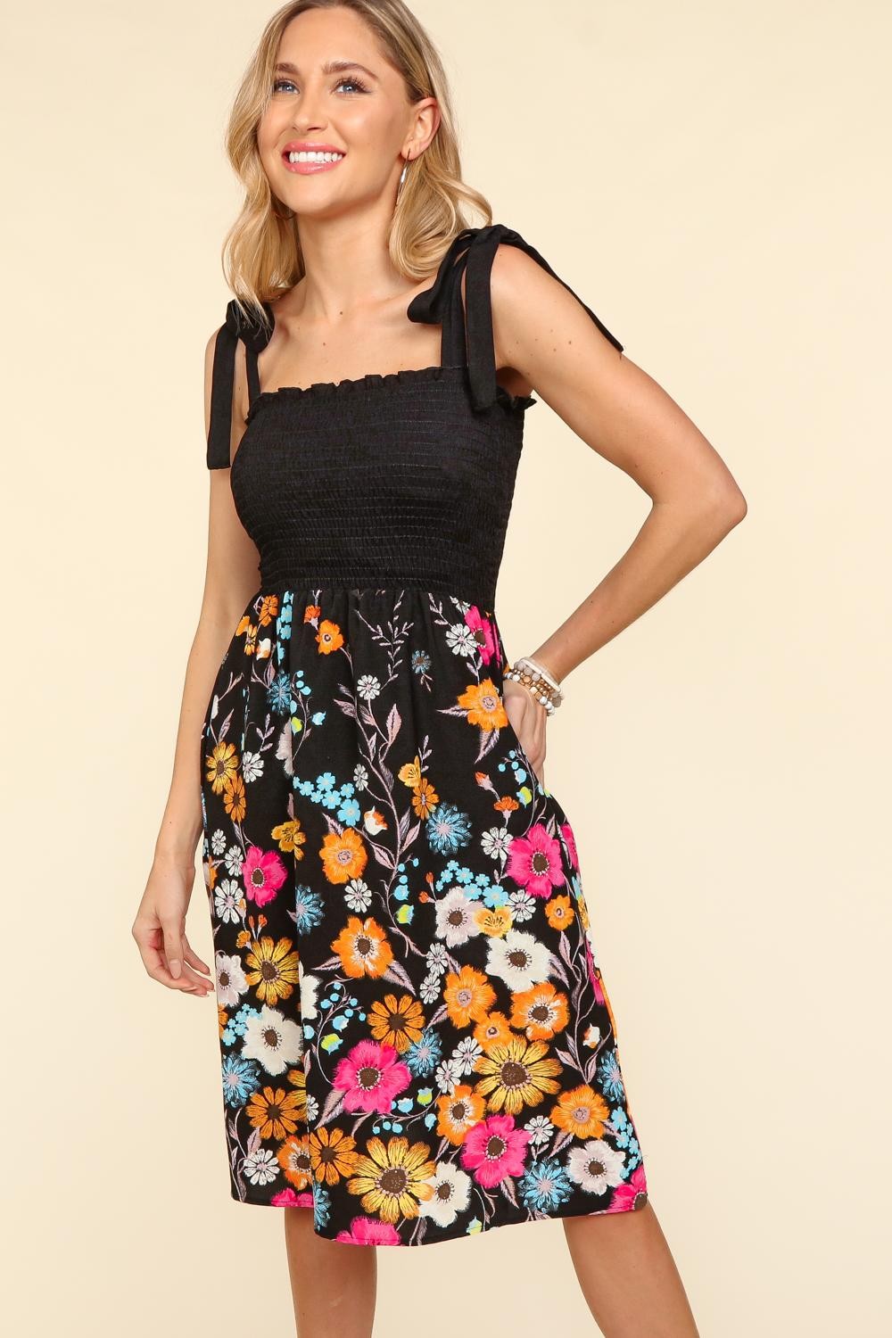 Robe camisole fleurie à smocks Haptics