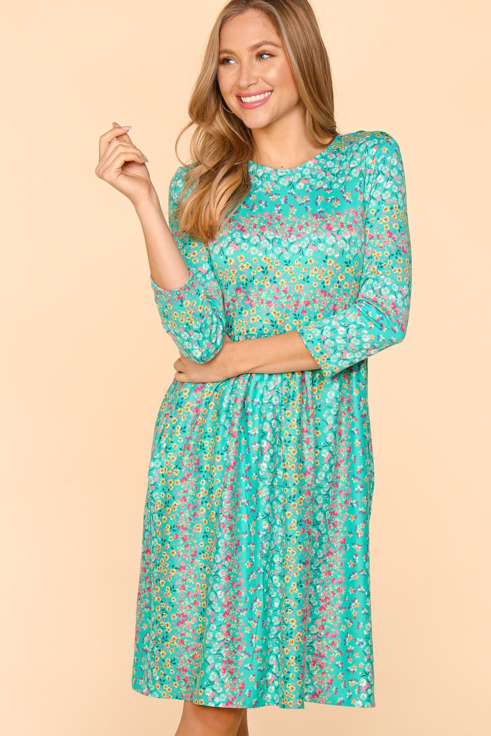 Robe fleurie à col rond et poches Haptics