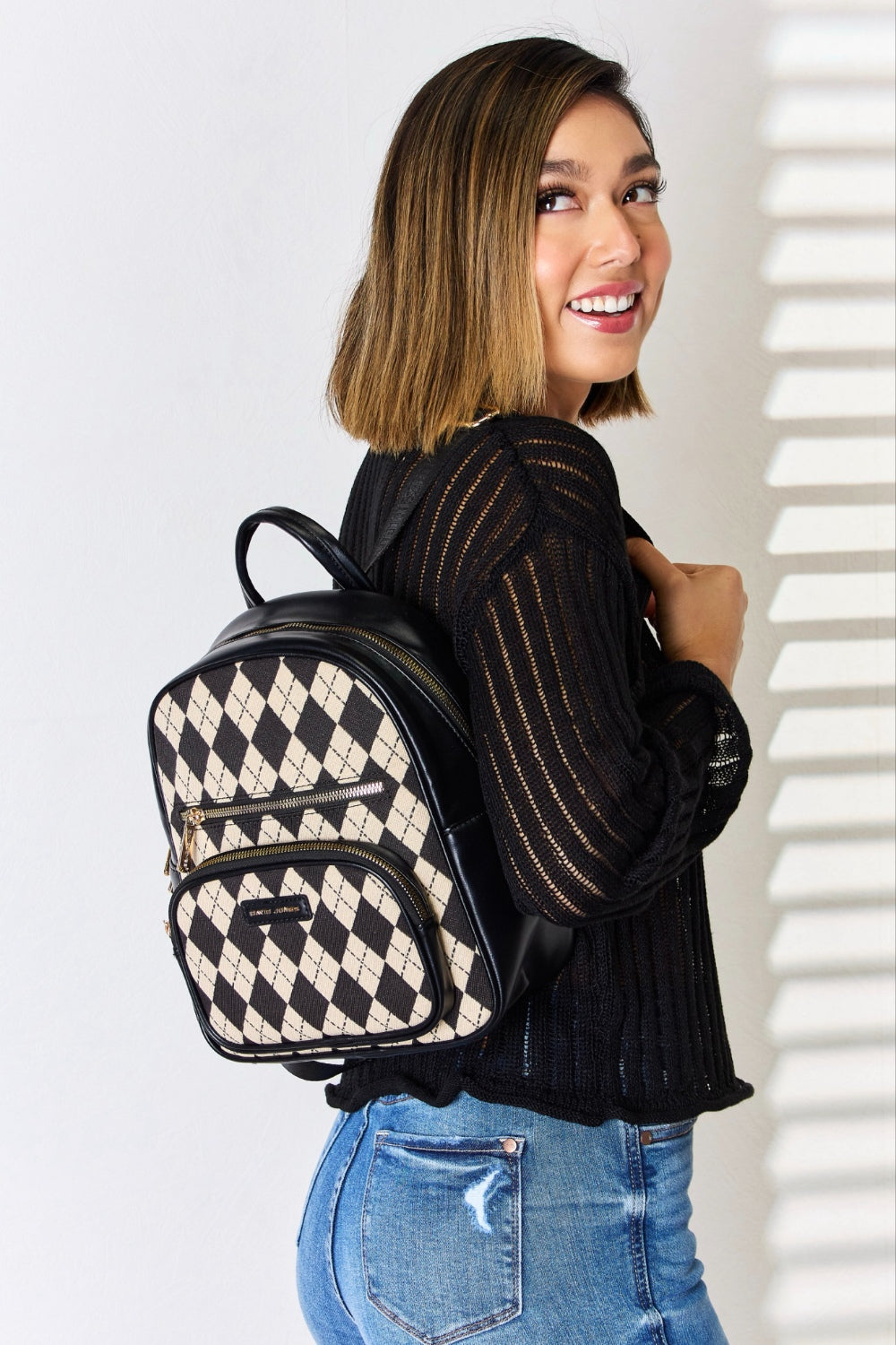 Sac à dos en cuir PU à motif losanges David Jones