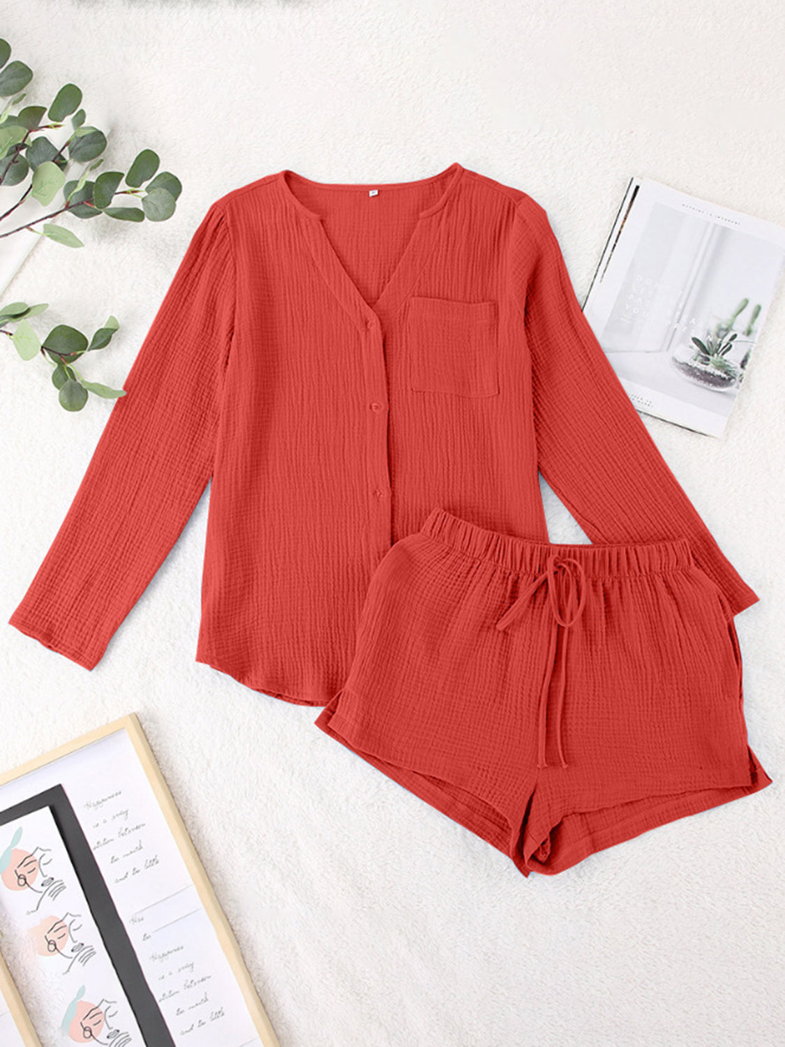 Ensemble haut à manches longues et short crantés