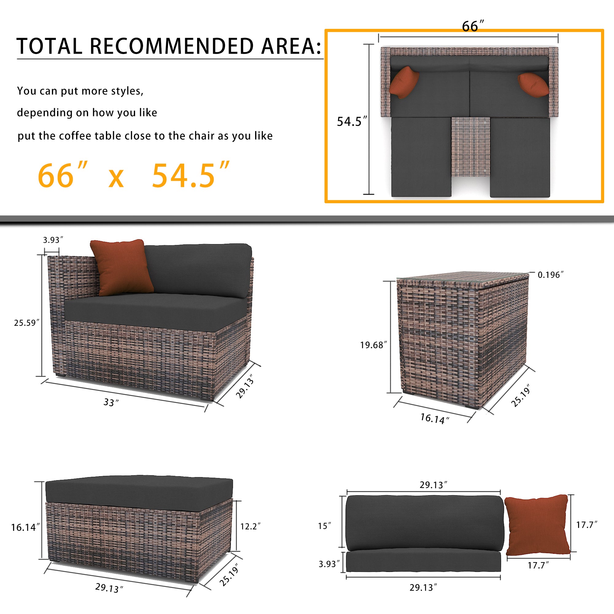 Ensemble de 5 canapés d'angle en osier marron pour jardin et terrasse