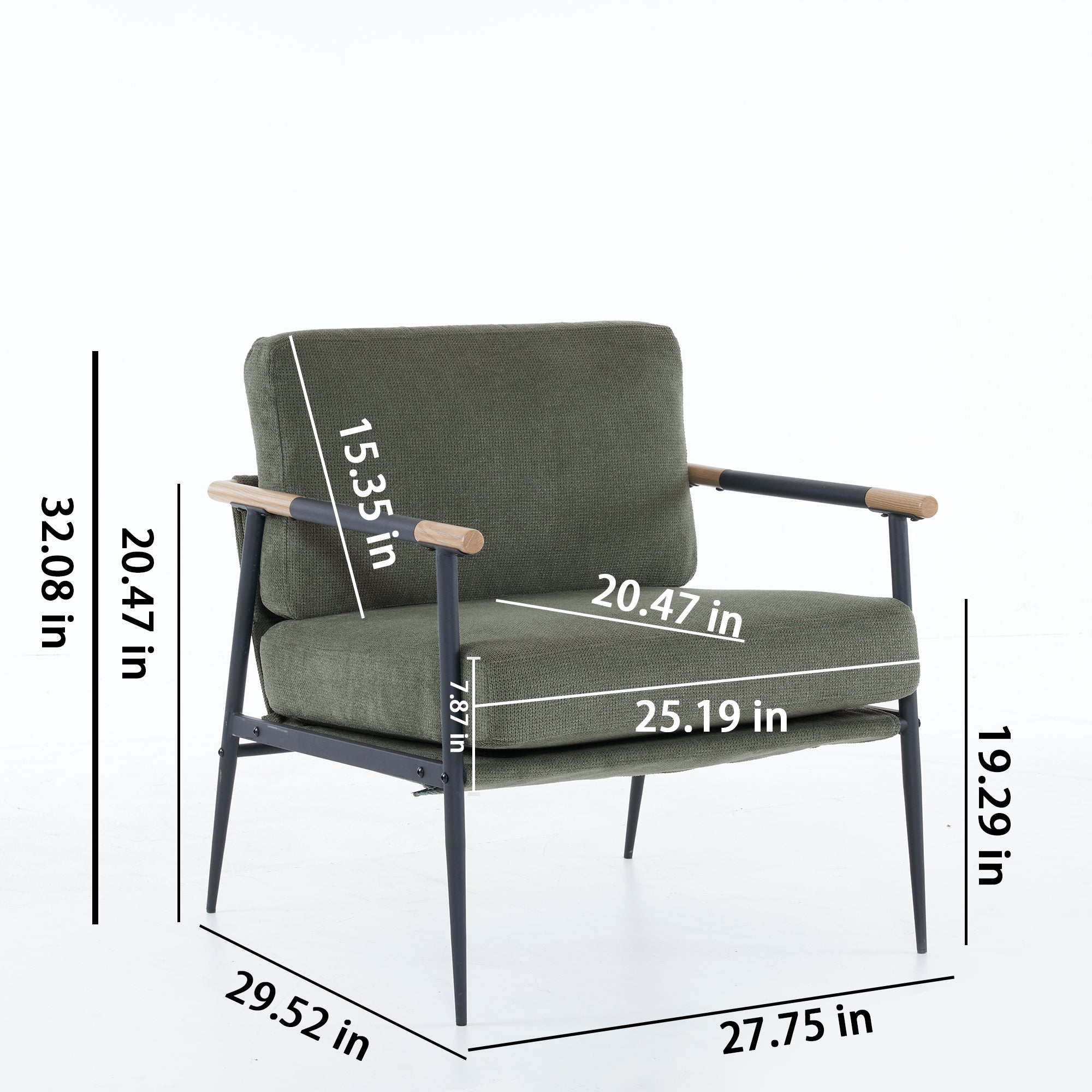 Fauteuil de lecture rembourré et moelleux, fauteuil moderne en tissu chenille avec structure en métal, chaise décorative de salon, vert