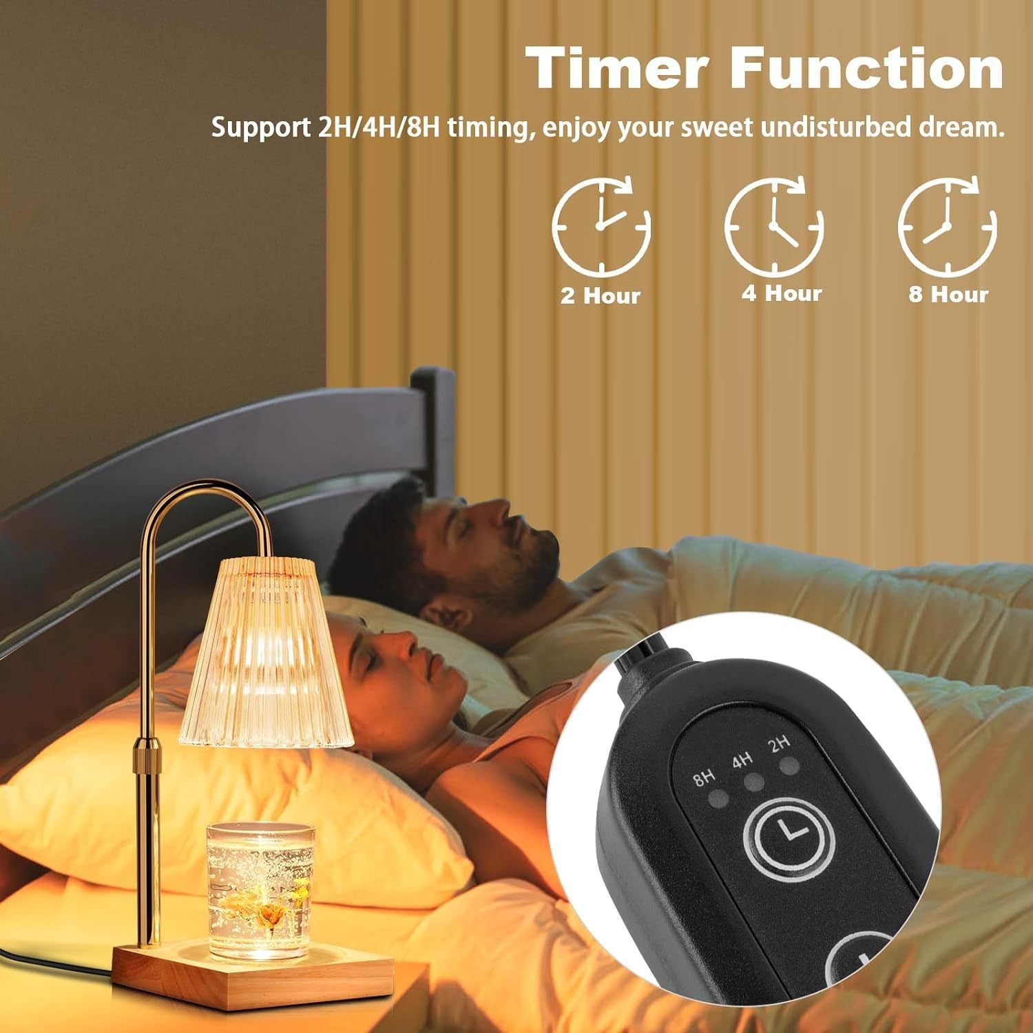 Nouvelle lampe de fusion de cire réglable et temporisée avec fonction d'éclairage à double usage, lampe chauffe-bougie d'aromathérapie simple et sans fumée