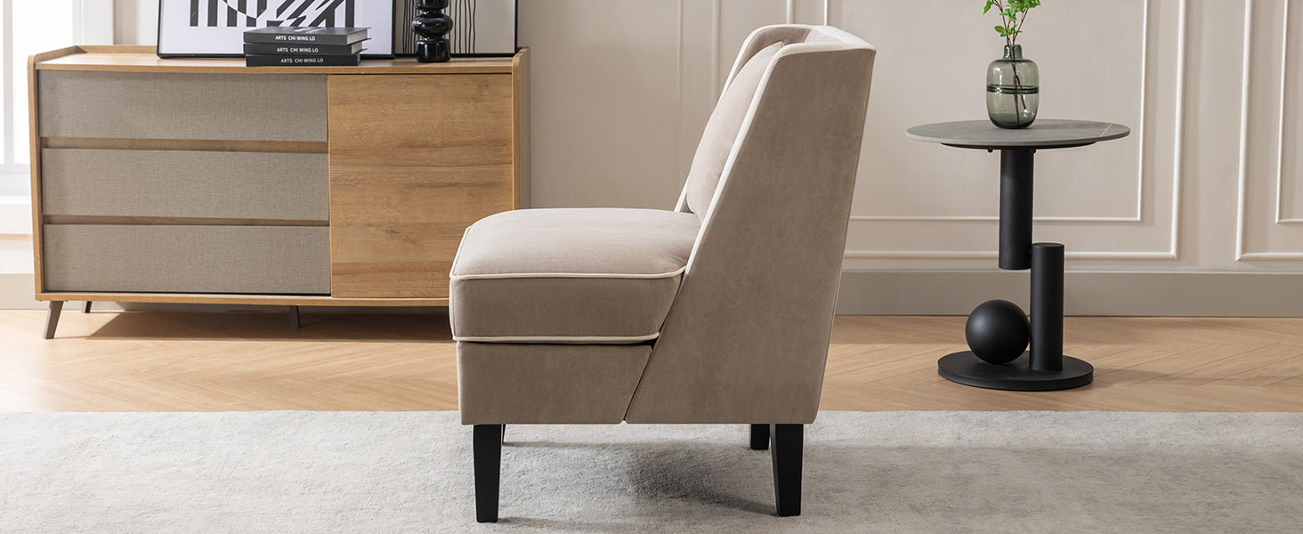 Fauteuil d'appoint rembourré en velours avec passepoil crème, beige et crème
