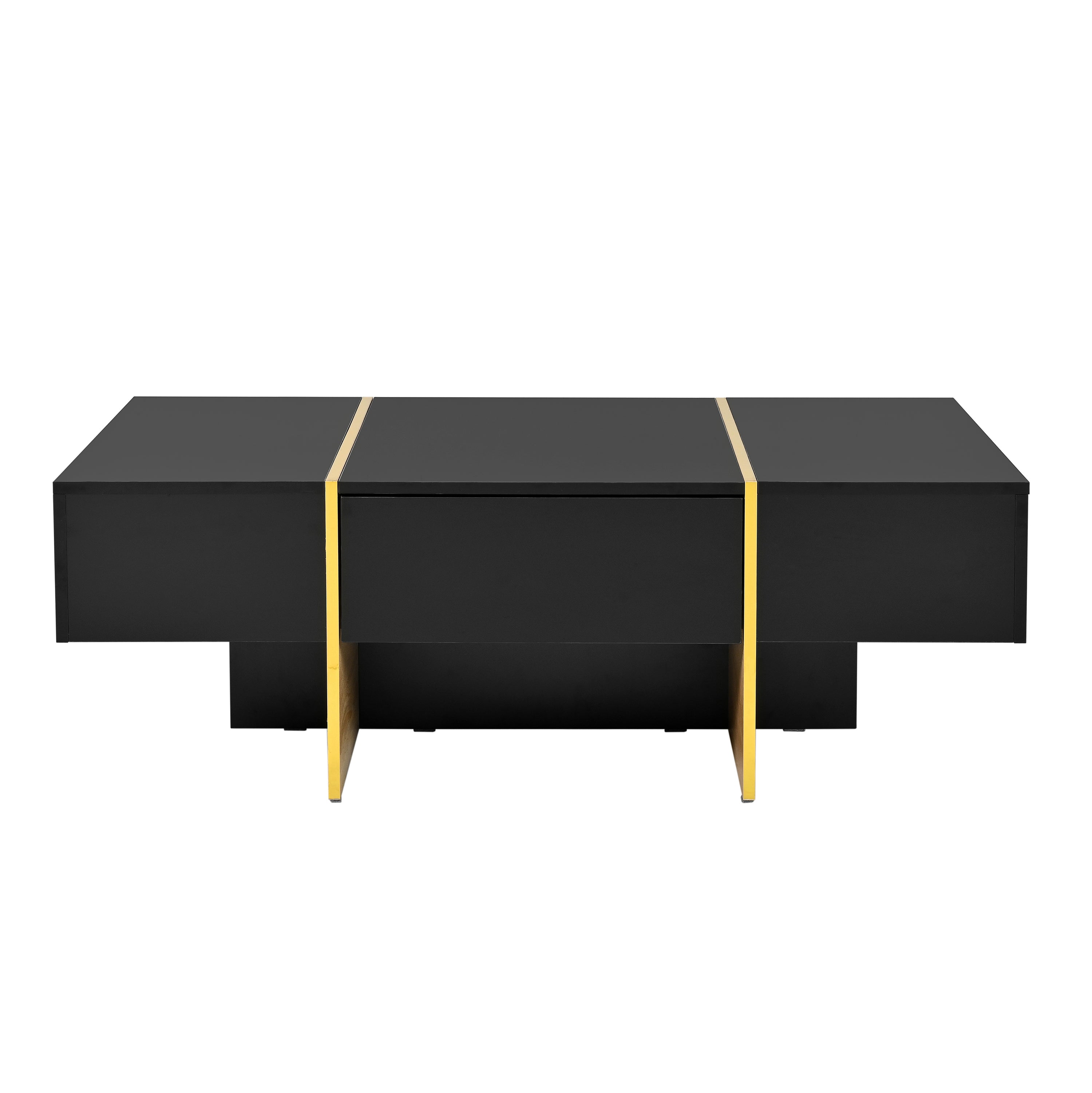 Table de canapé rectangulaire multifonctionnelle ON-TRANS 47,2 pouces x 31,4 pouces avec 2 tiroirs et table centrale à pieds en grain de bois doré, noir