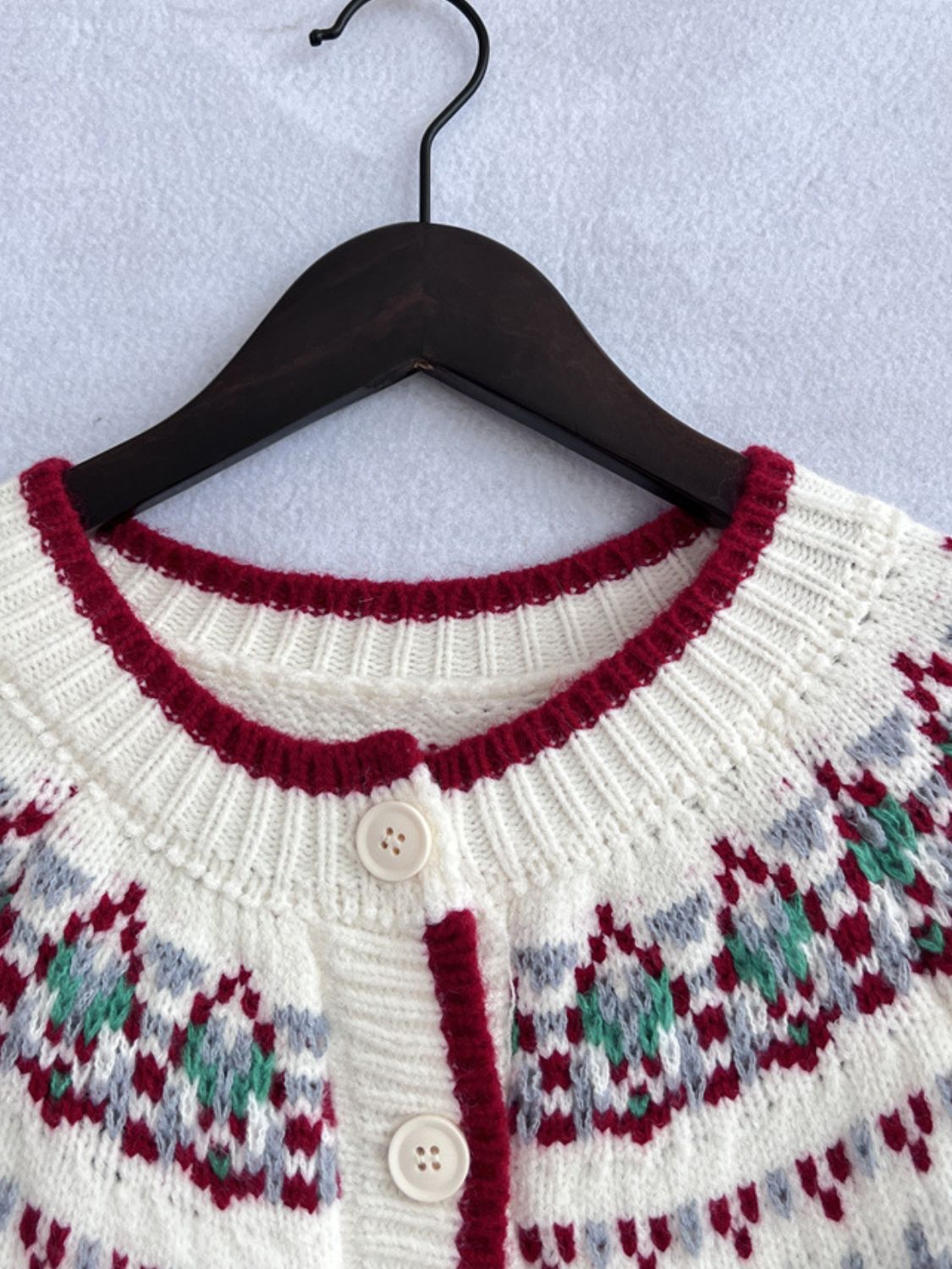 Cardigan à manches longues et col rond à motif géométrique contrasté