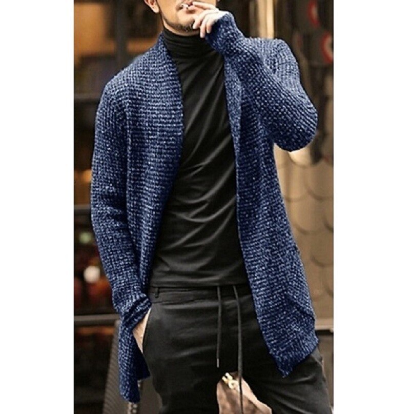 Cardigan tricoté pour homme, pull long, décontracté, slim, trench, streetwear, gris, automne