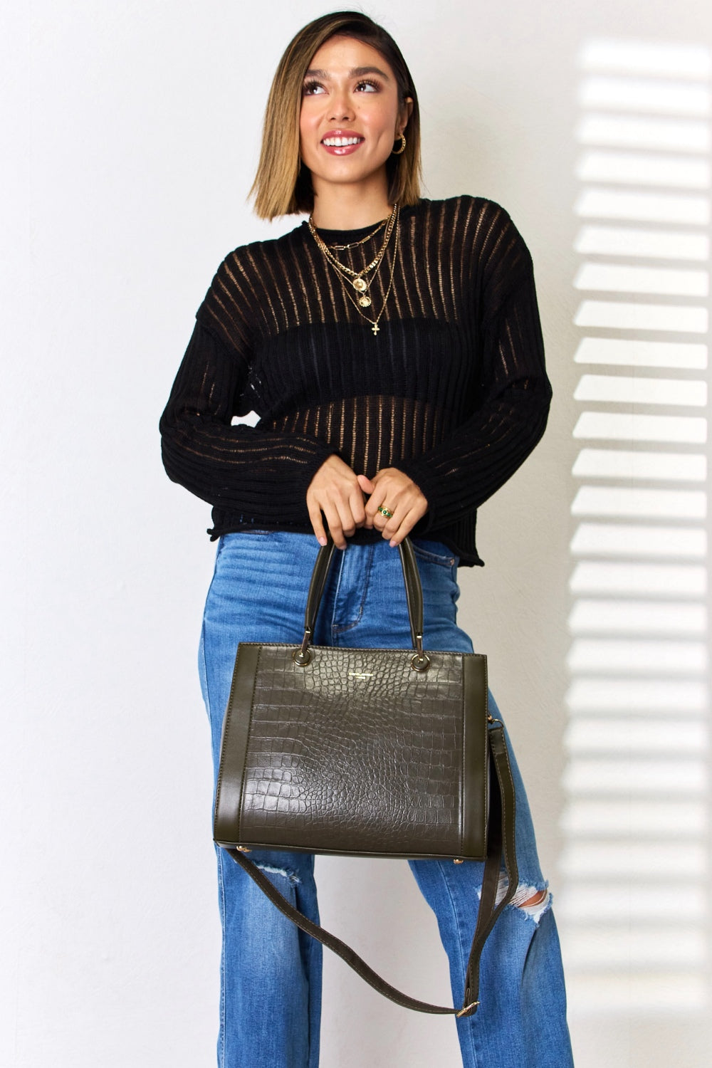 Sac à main en cuir PU texturé David Jones