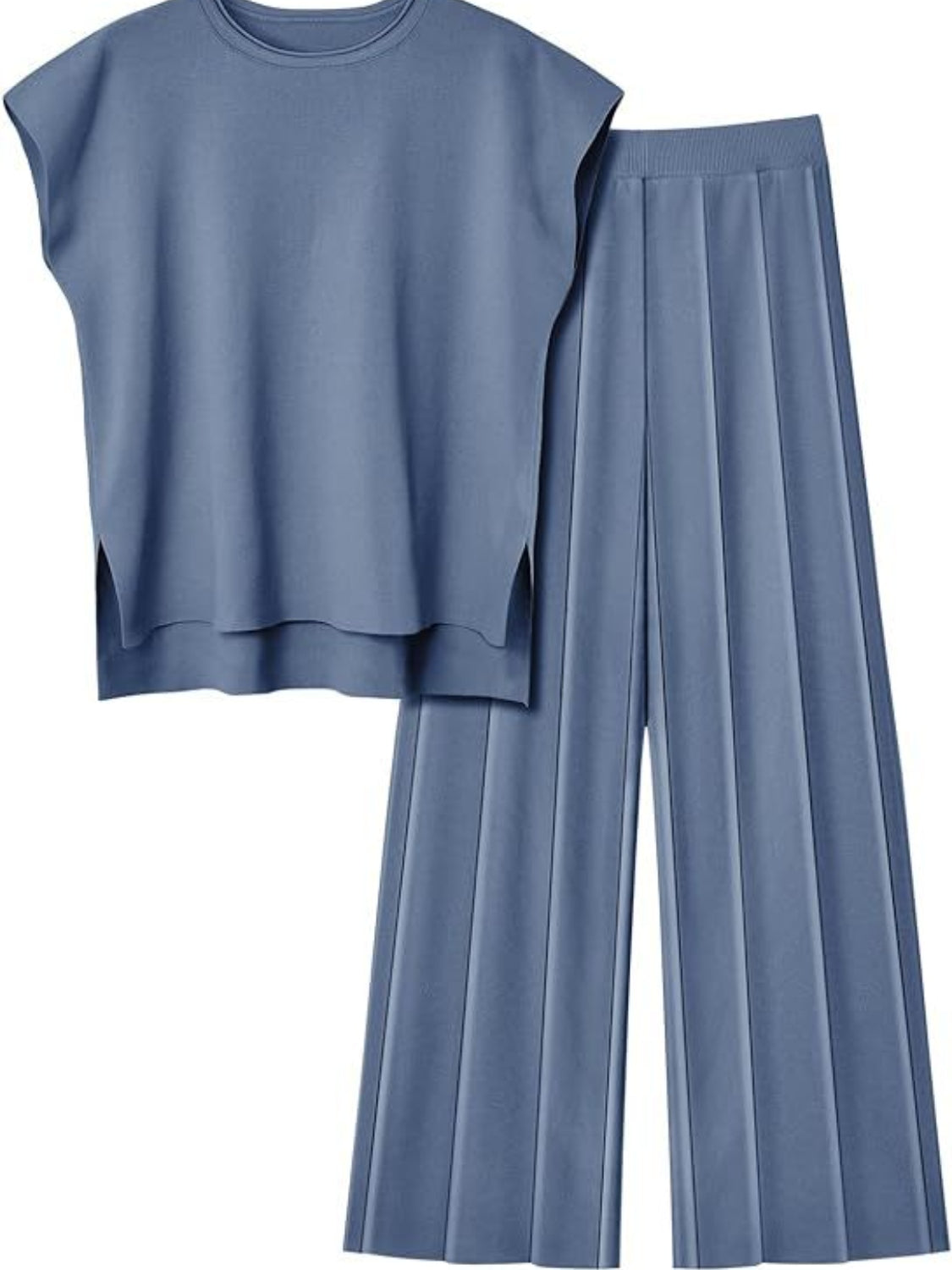Ensemble en tricot haut à manches courtes et pantalon à col rond