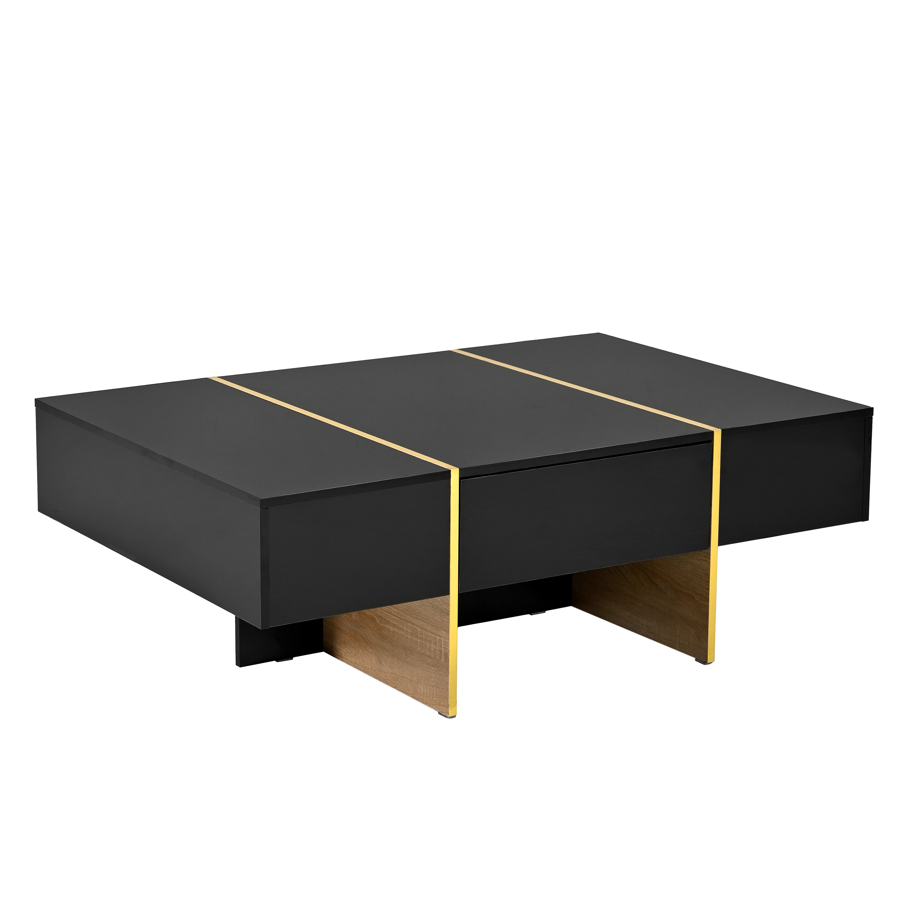 Table de canapé rectangulaire multifonctionnelle ON-TRANS 47,2 pouces x 31,4 pouces avec 2 tiroirs et table centrale à pieds en grain de bois doré, noir