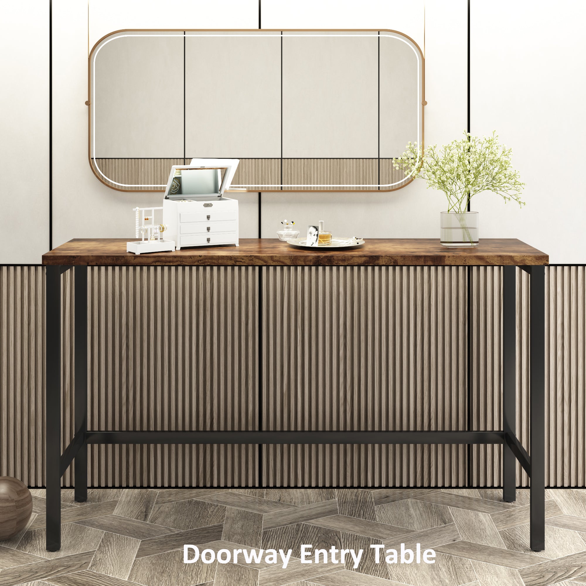 Ensemble de table à manger extra longue à hauteur de comptoir TOPMAX avec 3 tabourets, ensemble de cuisine de pub, table d'appoint avec repose-pieds, marron