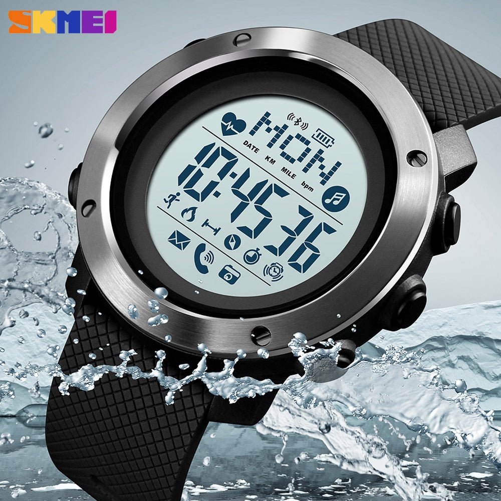 SKMEI 1512 & 1511 Nouvelle montre intelligente de sport en plein air pour hommes, boussole, fréquence cardiaque, horloge numérique pour hommes, Bluetooth, Fitness, étanche, montre-bracelet intelligente