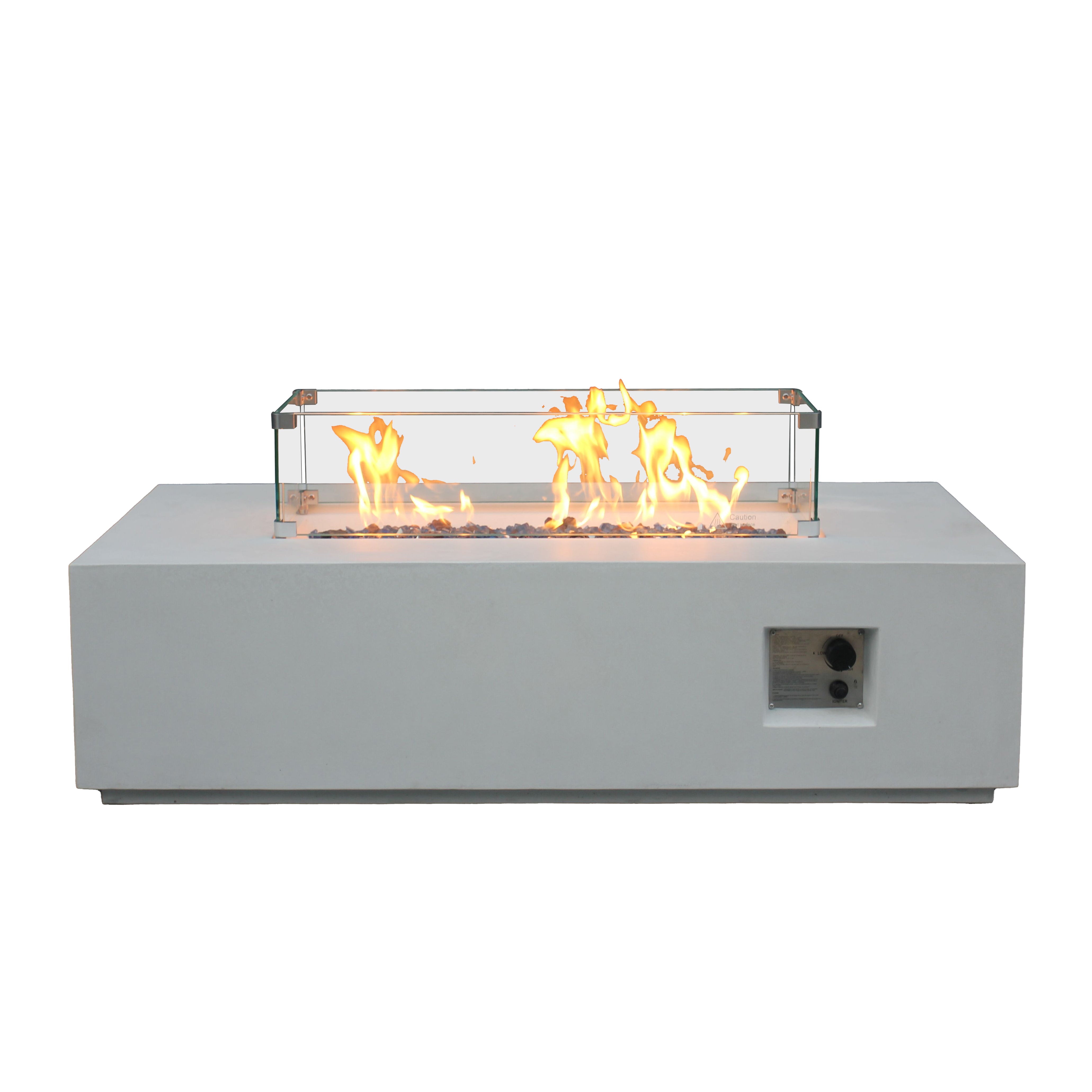 Table de foyer rectangulaire au gaz propane en béton pour l'extérieur de 52 pouces de couleur blanc antique