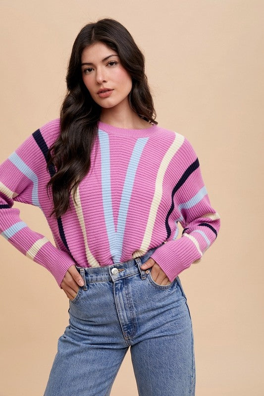 Pull côtelé à col rond et rayures chevrons Annie Wear
