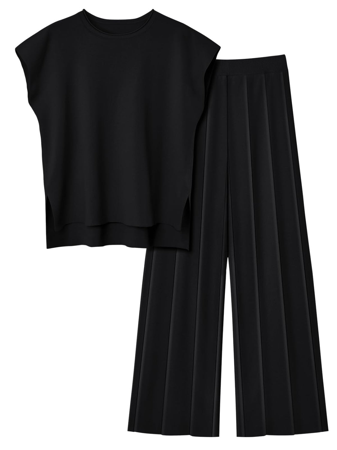 Ensemble en tricot haut à manches courtes et pantalon à col rond