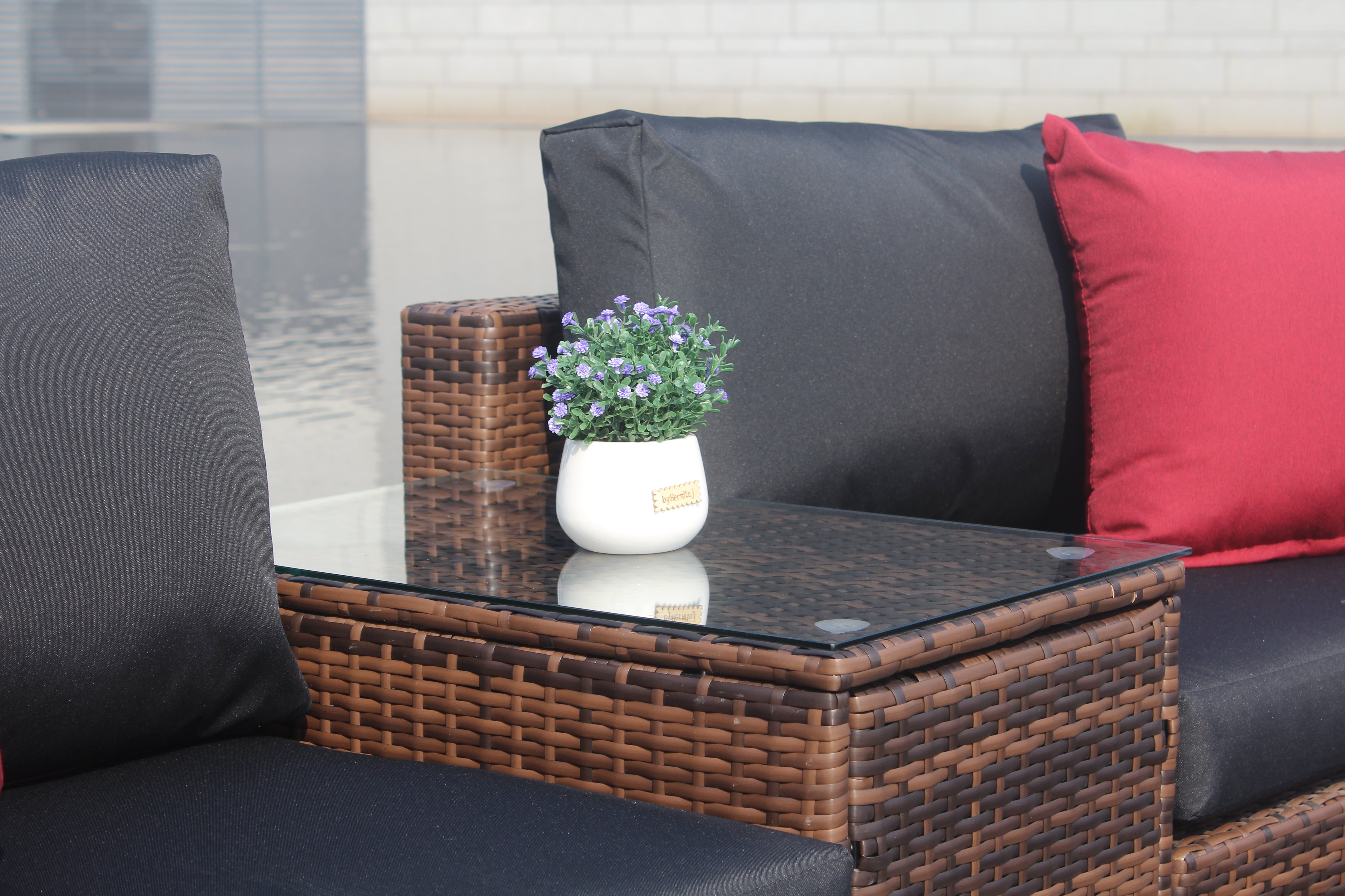 Ensemble de 5 canapés d'angle en osier marron pour jardin et terrasse