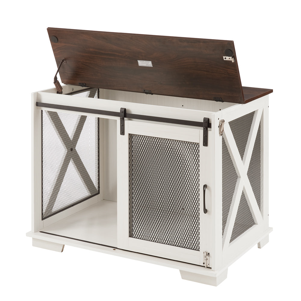 Meubles de ferme pour chenil, nouilles plates avec porte de grange coulissante, table d'appoint de chenil en bois de ferme, niche pour chien avec cloison amovible