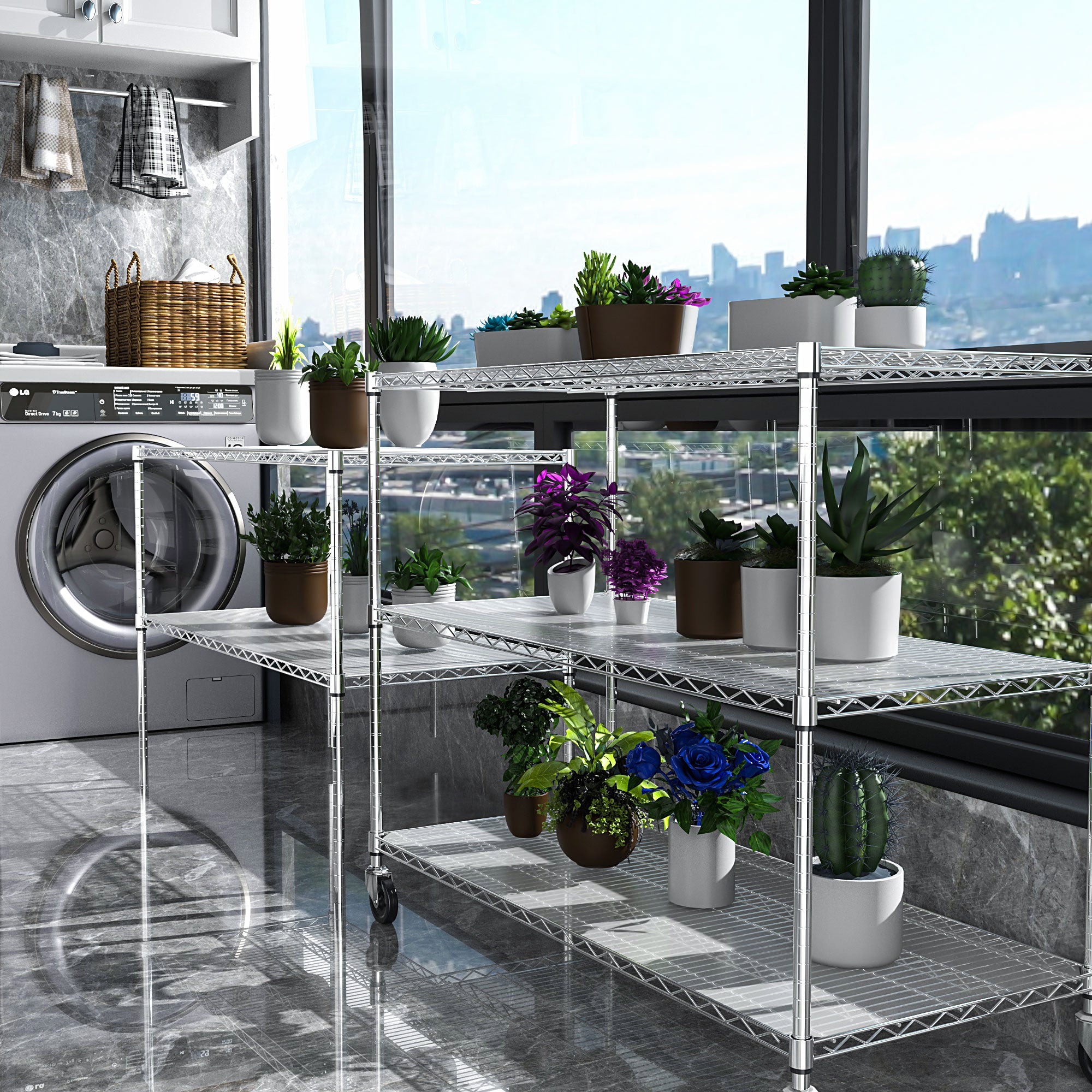 Étagère de rangement réglable robuste à 5 niveaux, capacité de 6 000 lb, en métal chromé