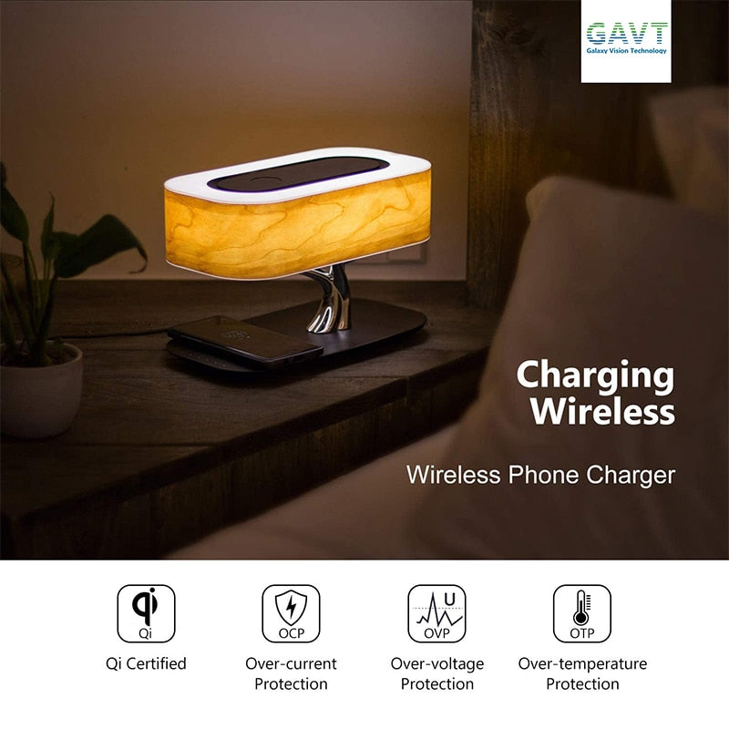 Lampe de table LED moderne pour chambre à coucher, haut-parleur Bluetooth à intensité variable, chargeur de téléphone, lampe de bureau sans fil, lampe de chevet, lampe de table, lampe d'arbre